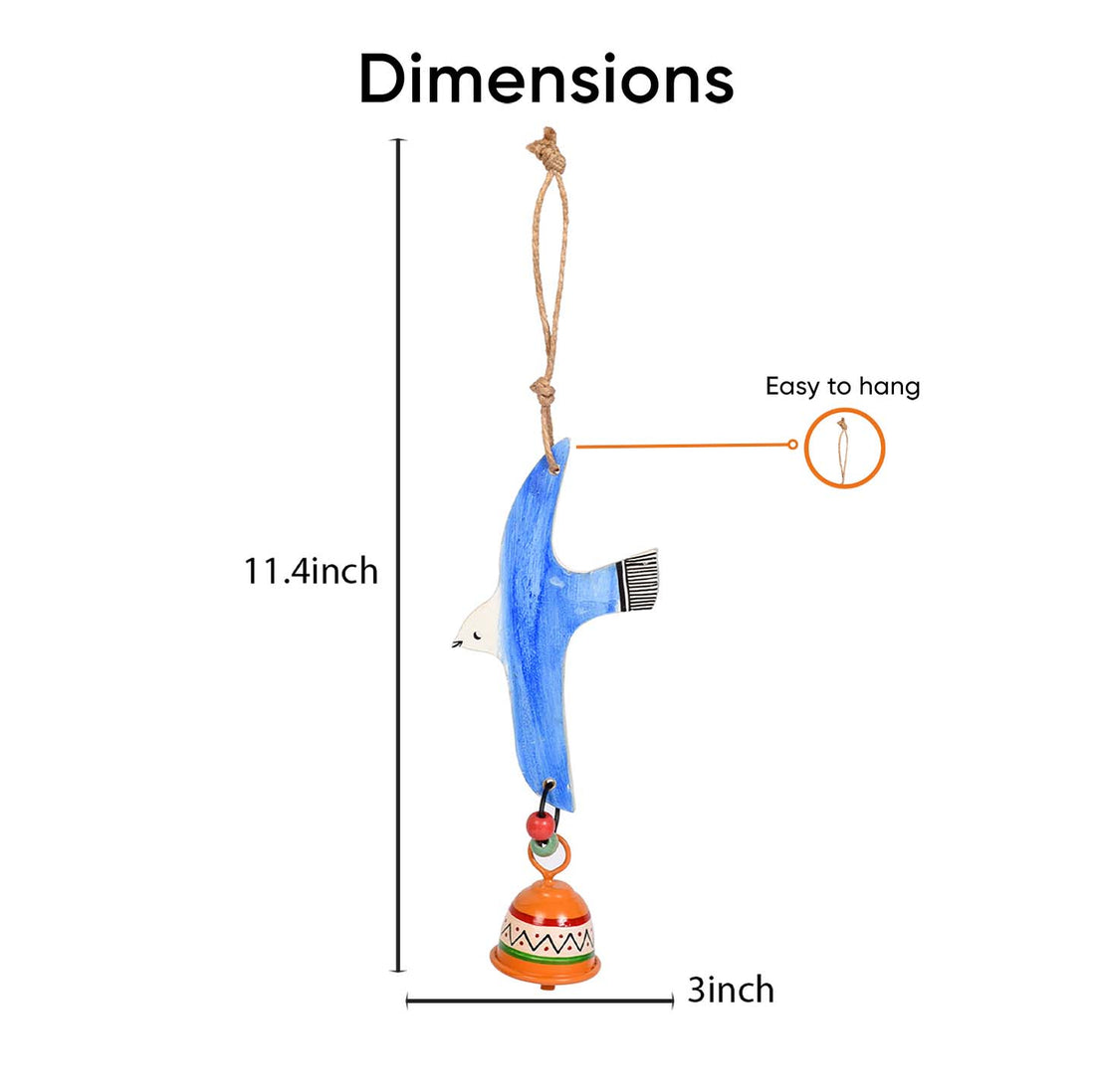 Blue Fly Bird Wind Chimes with Metal Bell for Home Decoration
