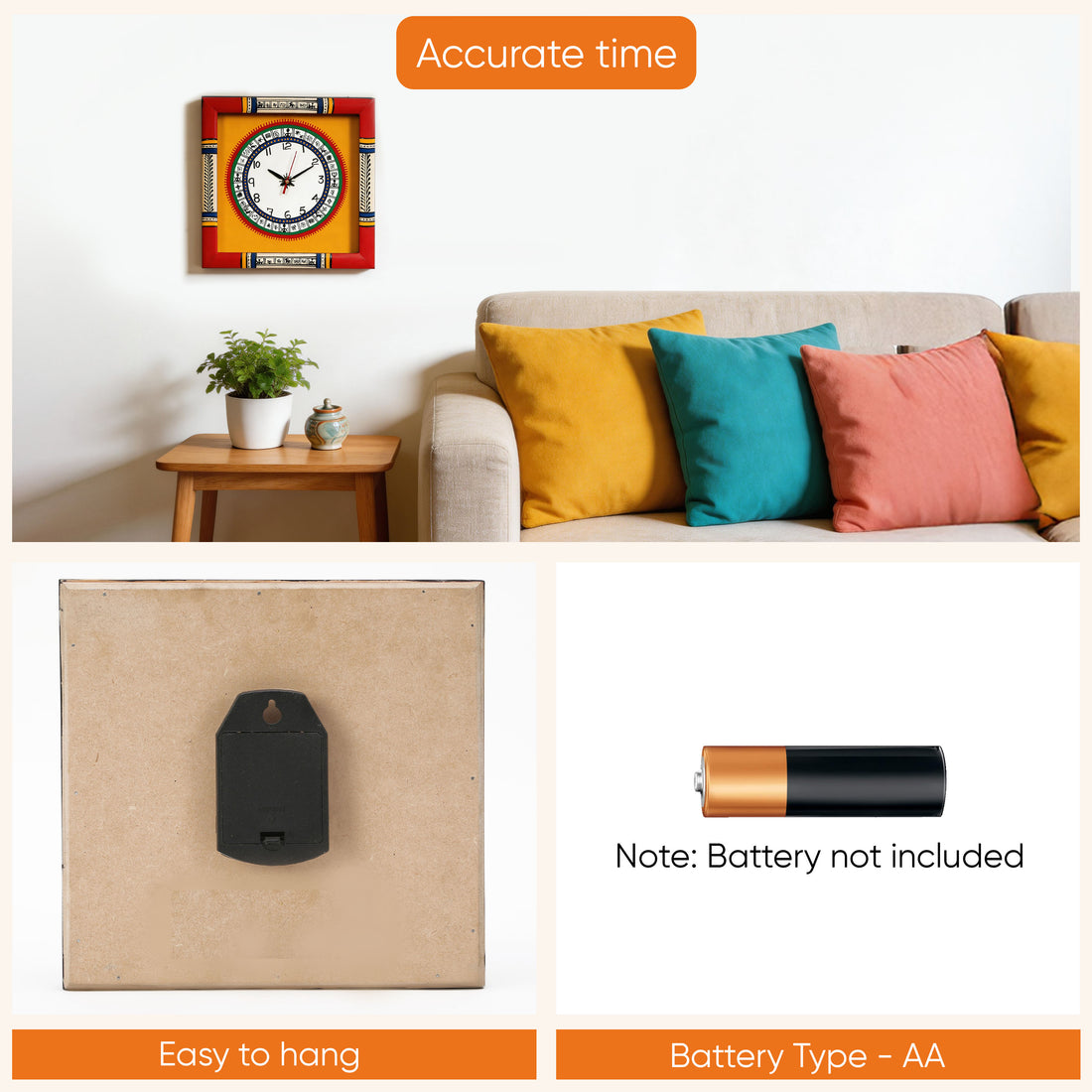 Dosera wall clock Warli Art Yellow Dial with Glass Frame (10x10)