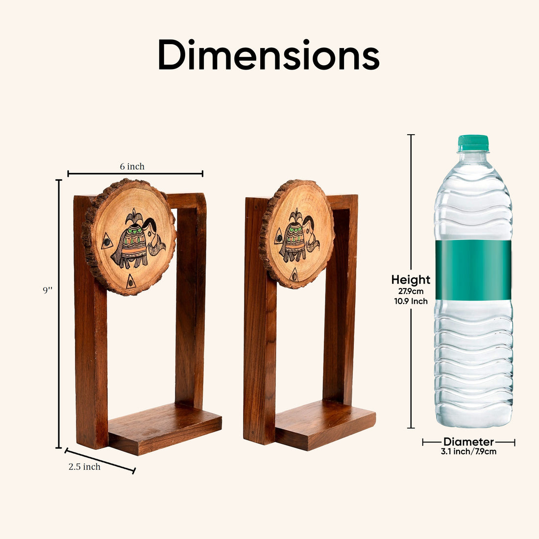 Wall Decor Round Coaster Handcrafted Wooden Shelves (Set of 2) (6x2.5x9)