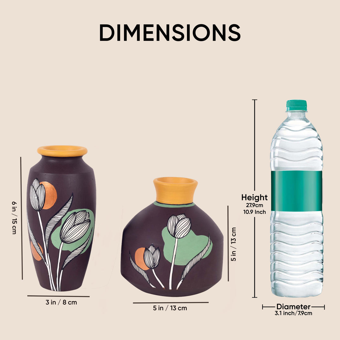 Autumn Hues Terracotta Vases S02 (Large - 5x5x5, Small - 3x3x6)