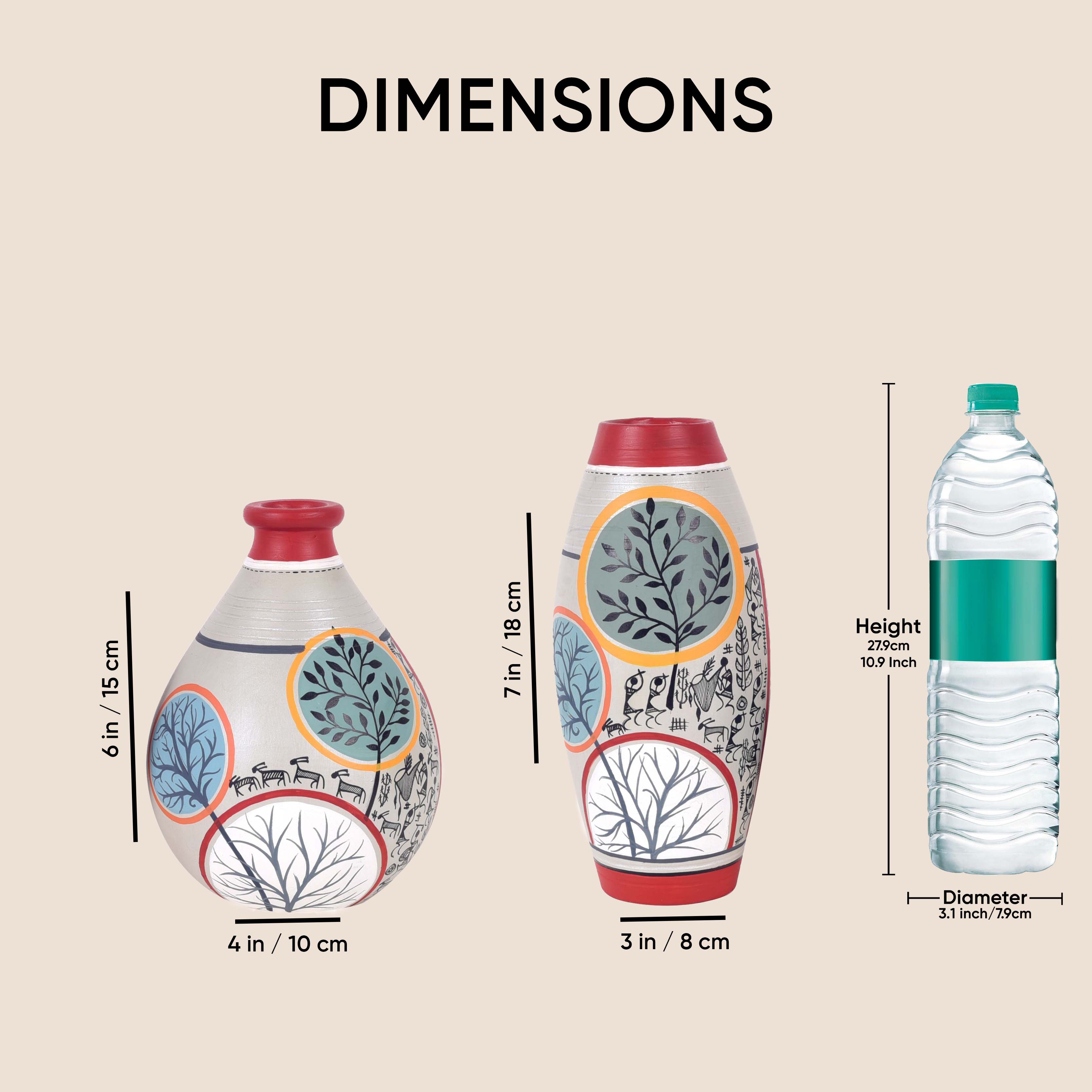 Scarlet Bloom Terracotta Conical Vases S02 (Large - 3x3x7, Small - 4x4x6)