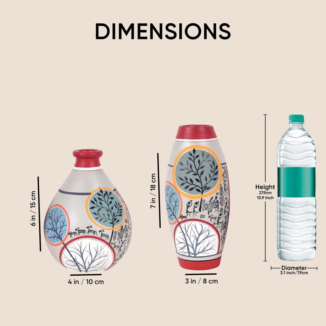 Scarlet Bloom Terracotta Conical Vases S02 (Large - 3x3x7, Small - 4x4x6)