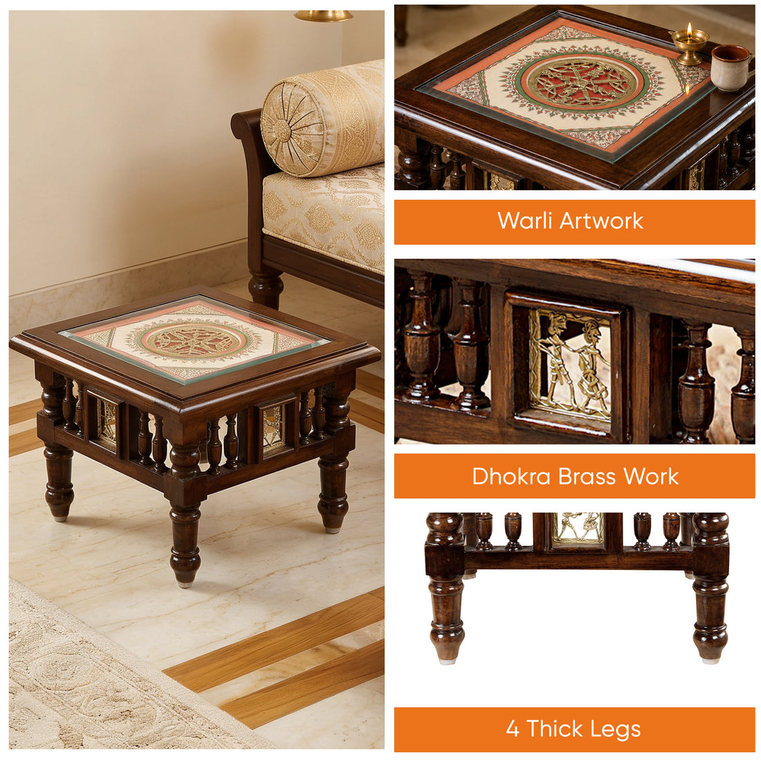 Mana Low Height End Table in Teakwood with Walnut Matte Finish (16x16x11)