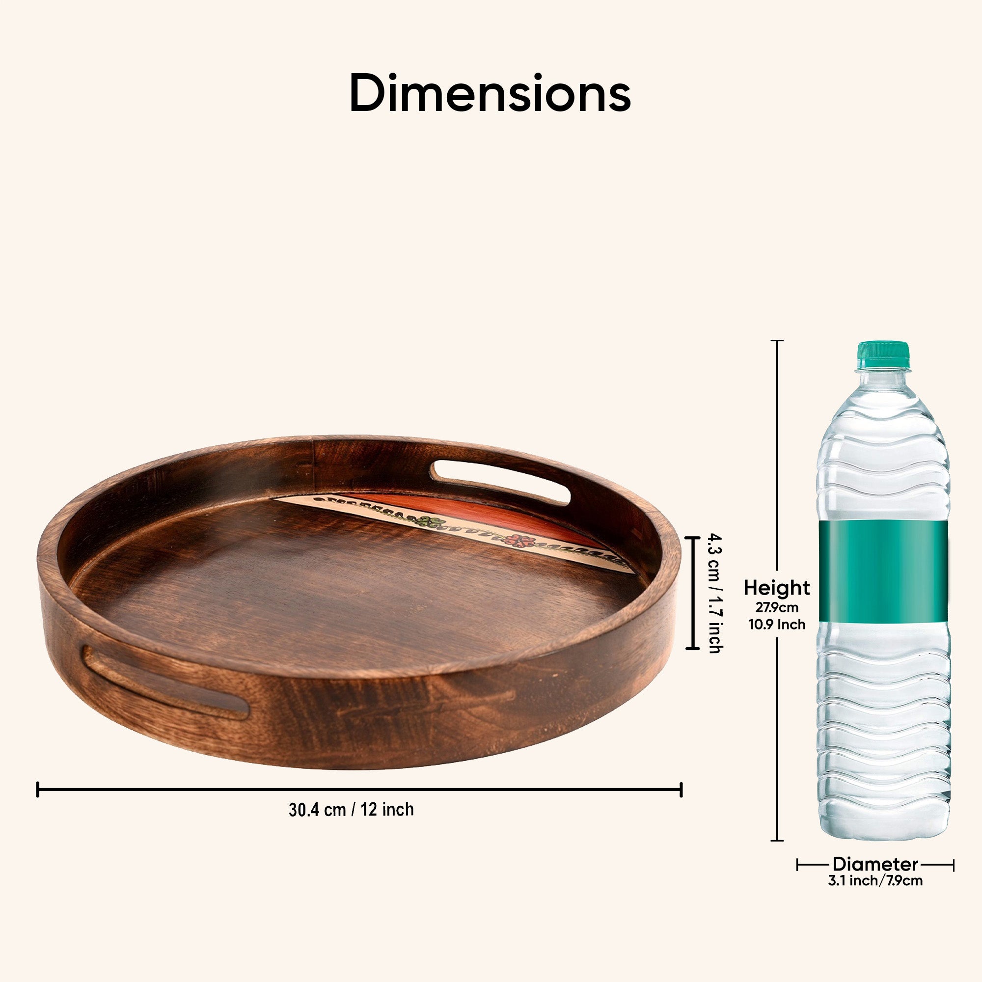 Tray Round shape Handpainted with Flower Motifs Handcrafted in Mango Wood (12x12")