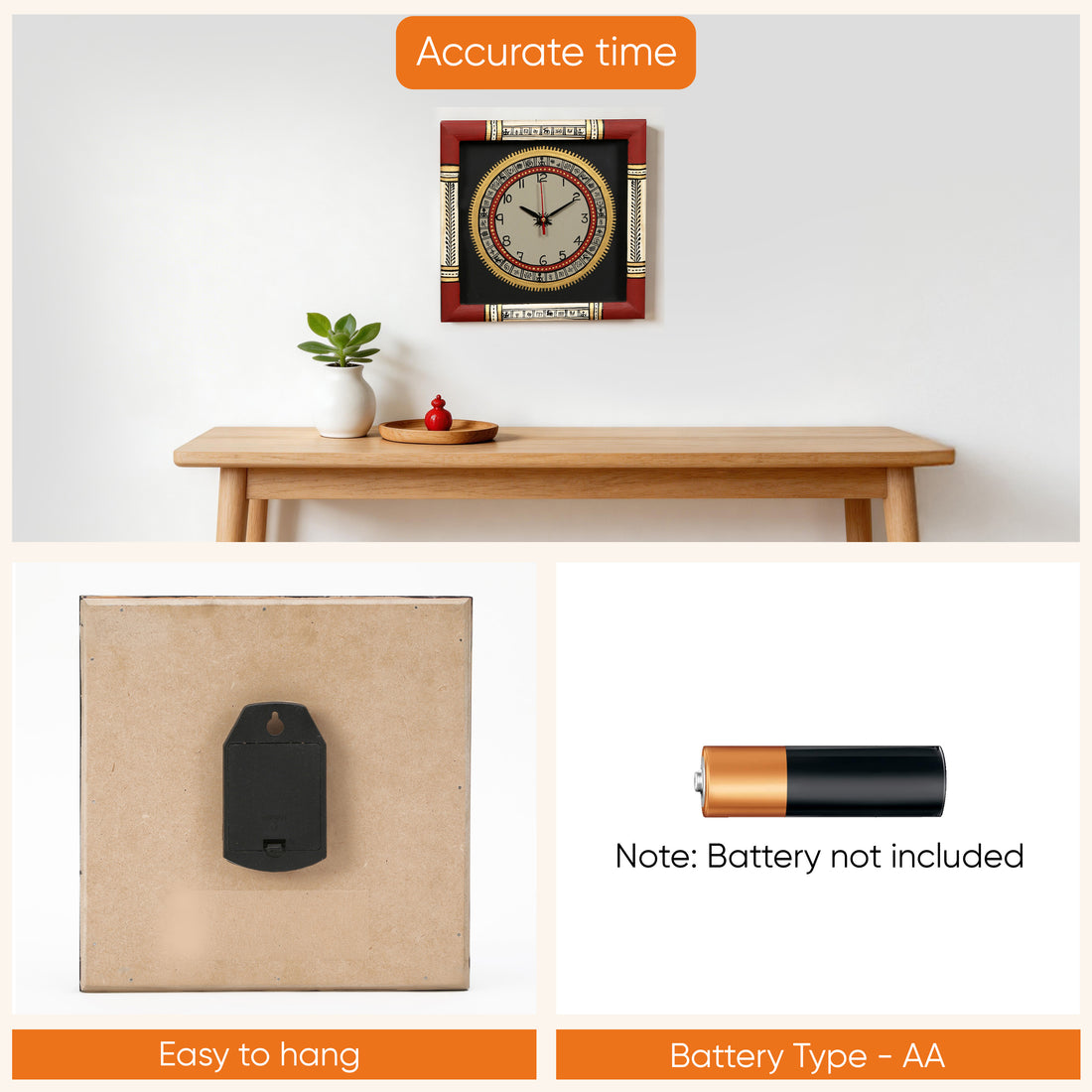 Wall Clock Handcrafted Warli Art White Dial with Glass Frame (10x10)