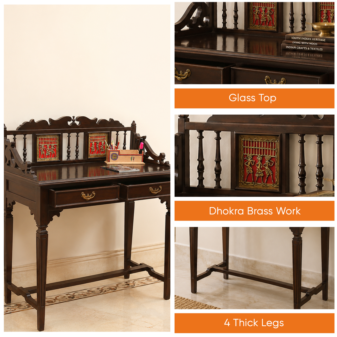 Ojasa Study Table in Teakwood with Walnut Finish (36x18x40)