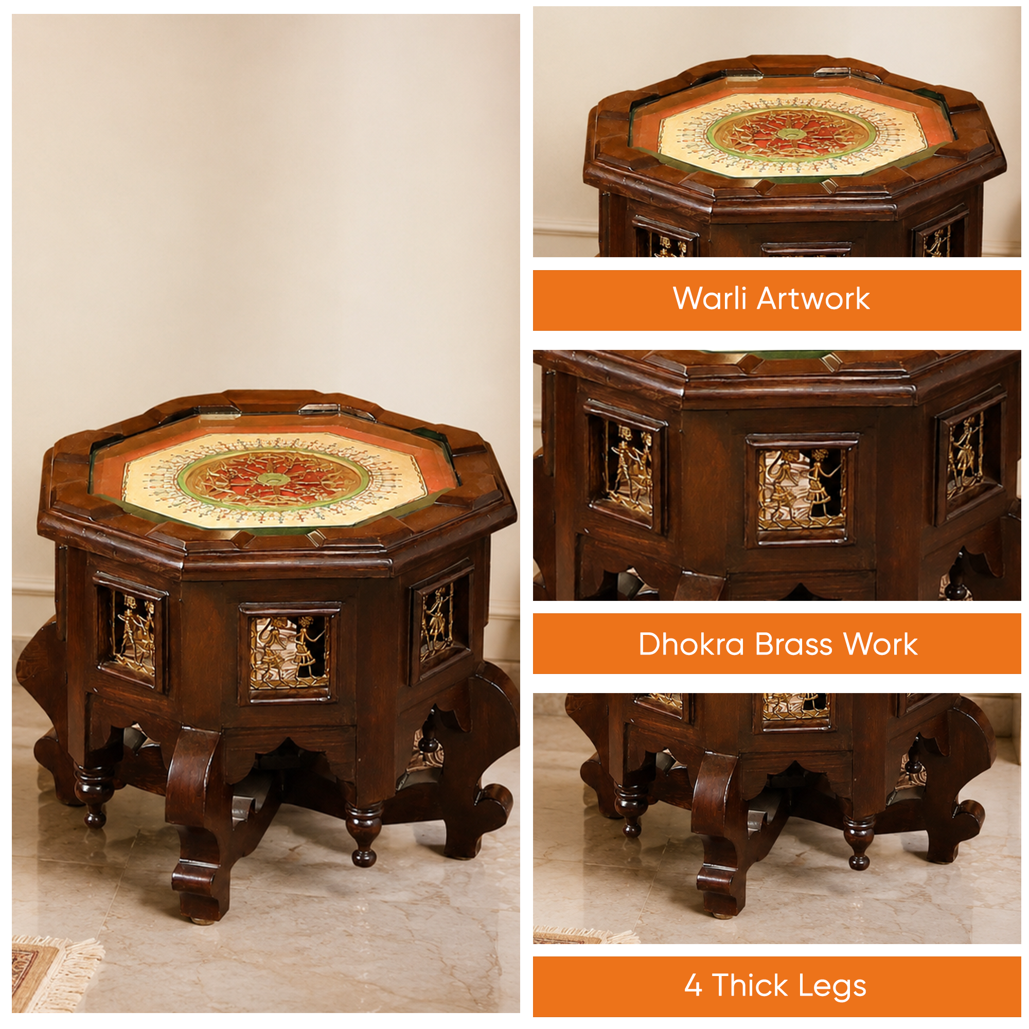 Princess Octagonal Accent Table in Teak Wood with Walnut Finish (15x15x12)