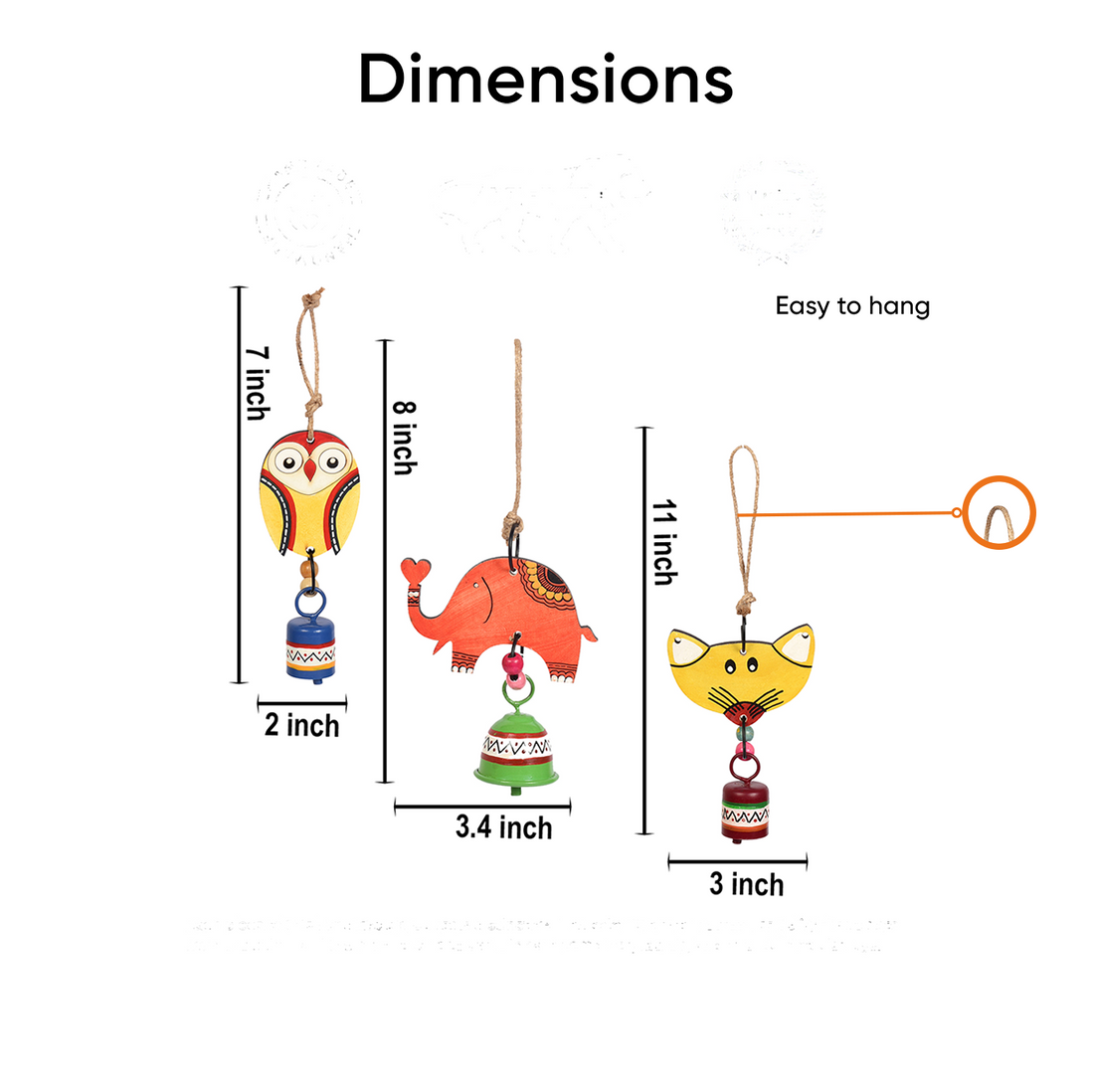 Niyo Trio - Hand-Painted Wooden Animal Hanging Bells (Set of 3)