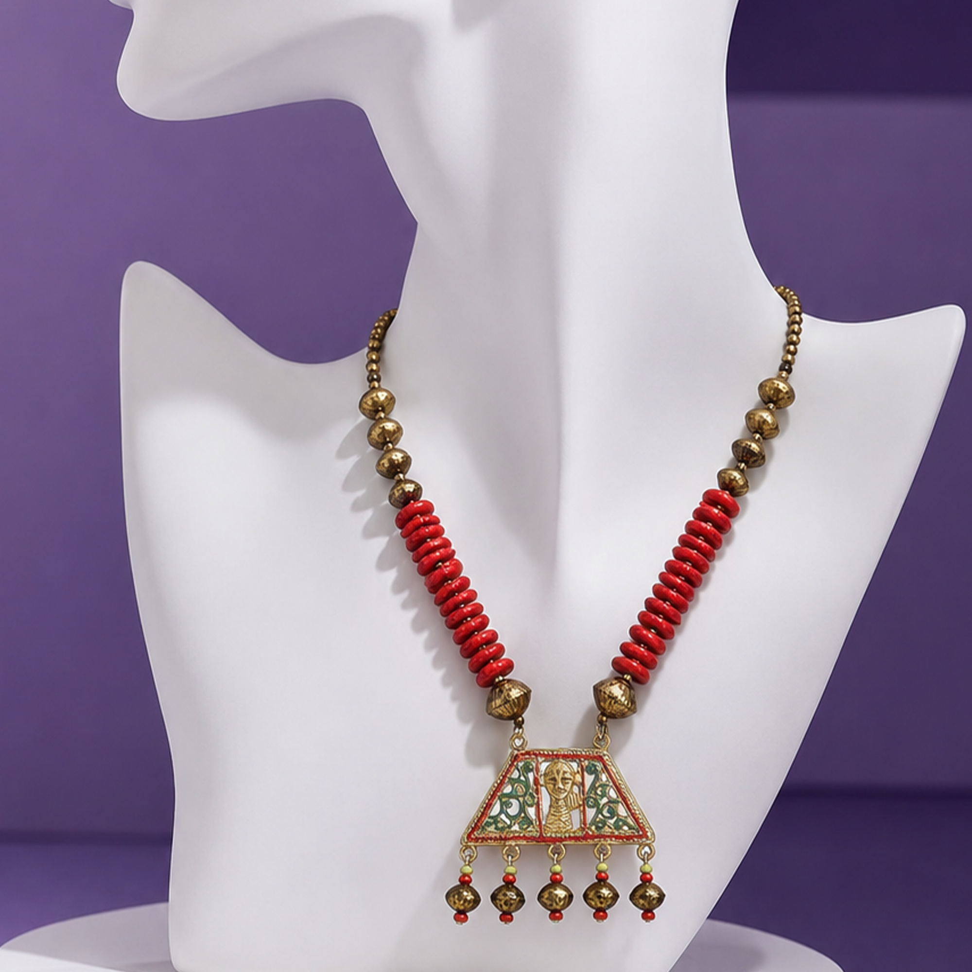 Tribal Trinity Handcrafted Dhokra Necklace