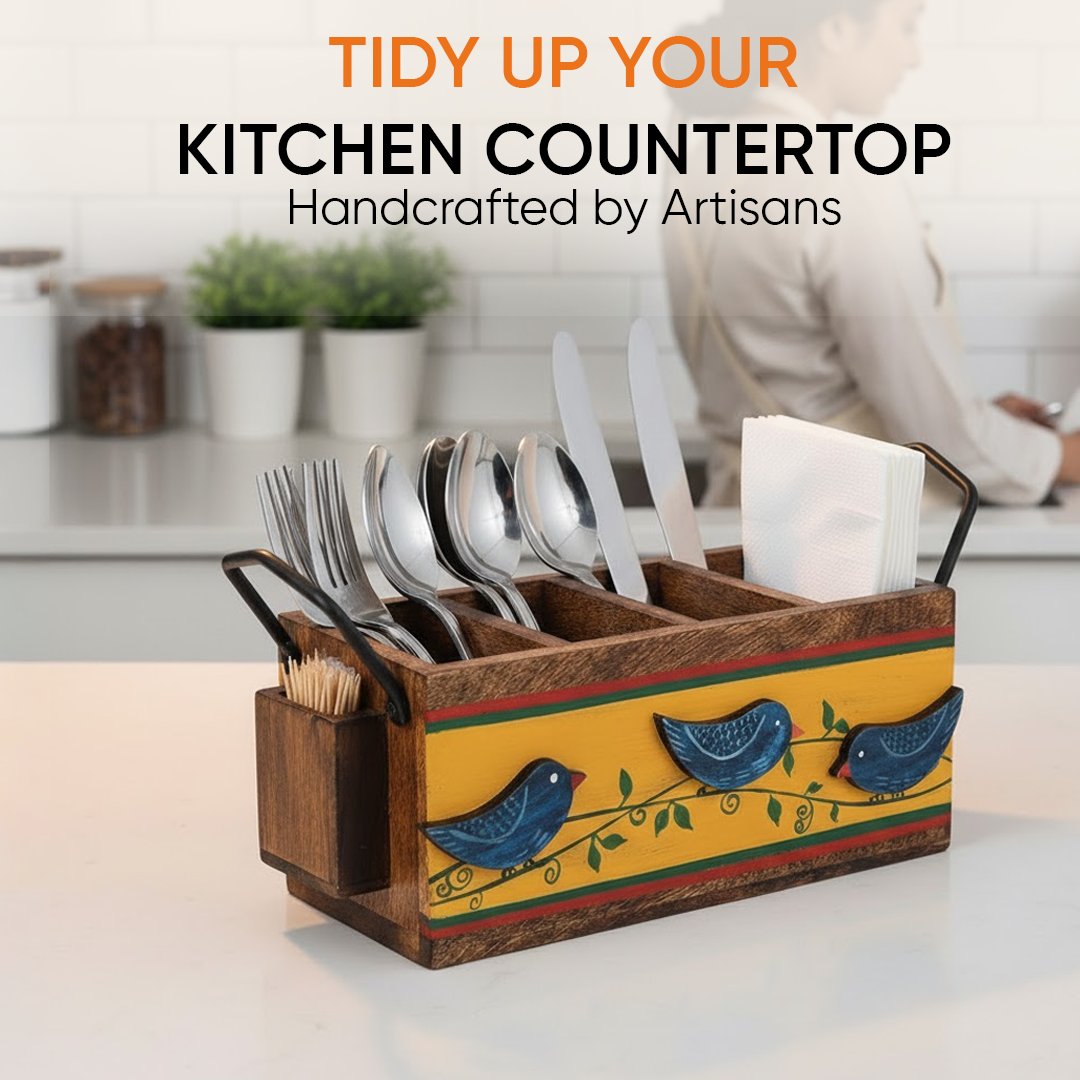 Love Birds Musturd Cutlery Holder (12x4x5.5)