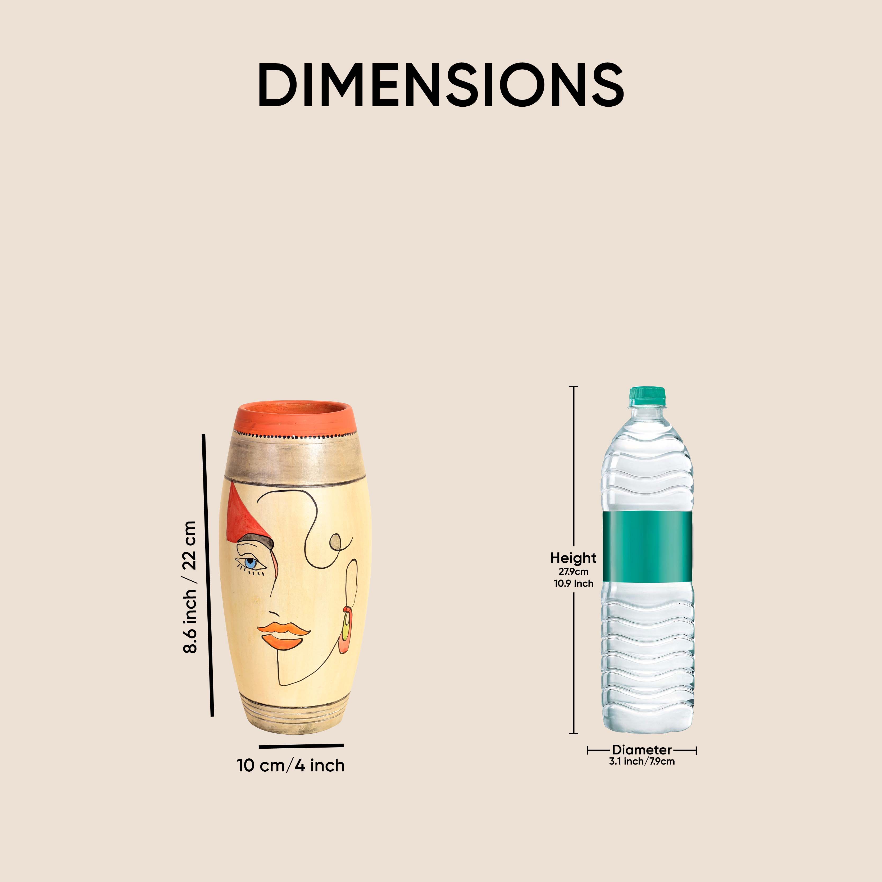 Artistic Face Motif Terracotta Jar for Boho Home Décor