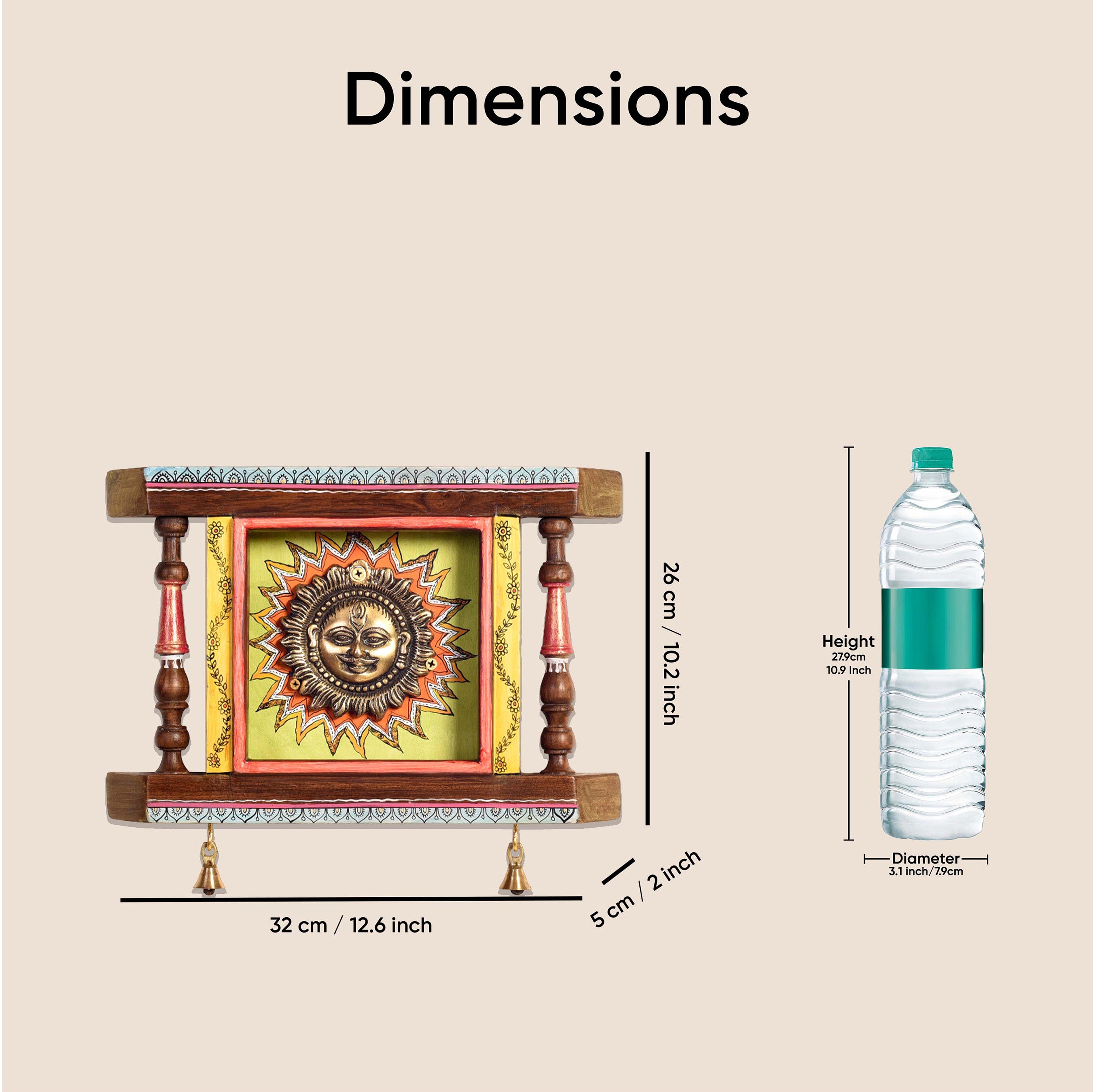 Divya-II Wall décor frame with beautiful Brass Sculpture of Surya Dev