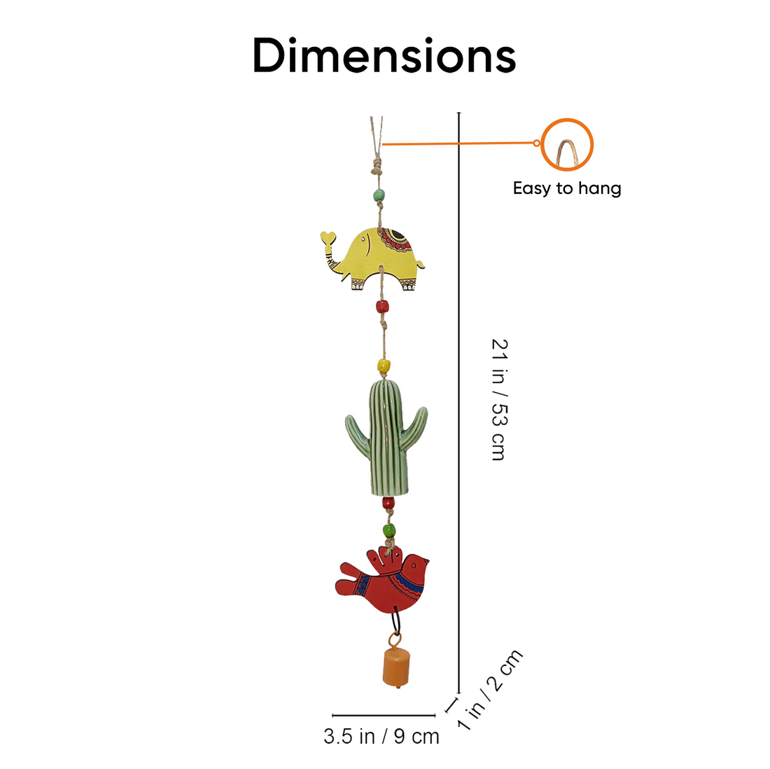 Hand Painted  Animal Windchime (3.5x1x21)