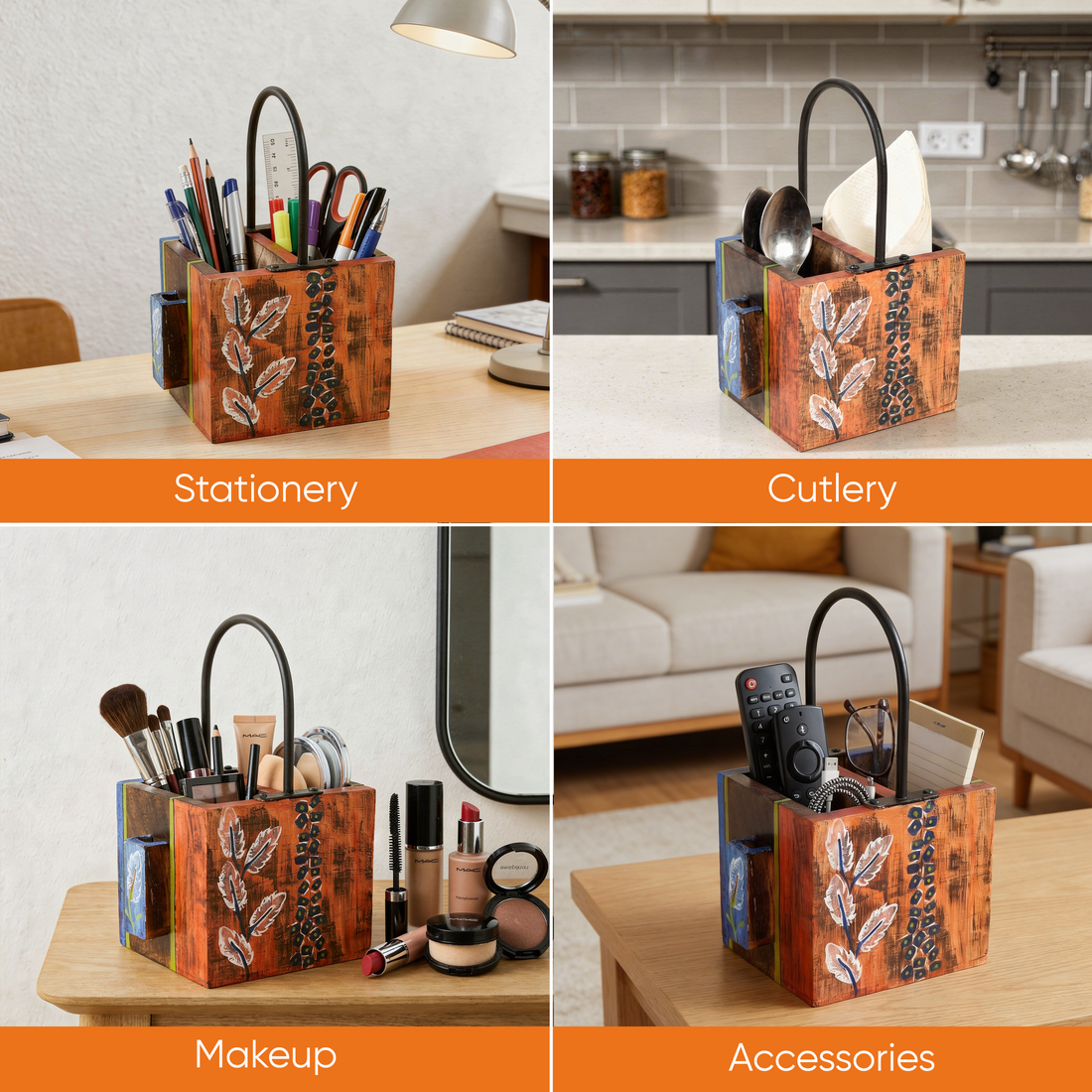 Leaf of Nature' Cutlery Holder Handcrafted in Mango Wood
