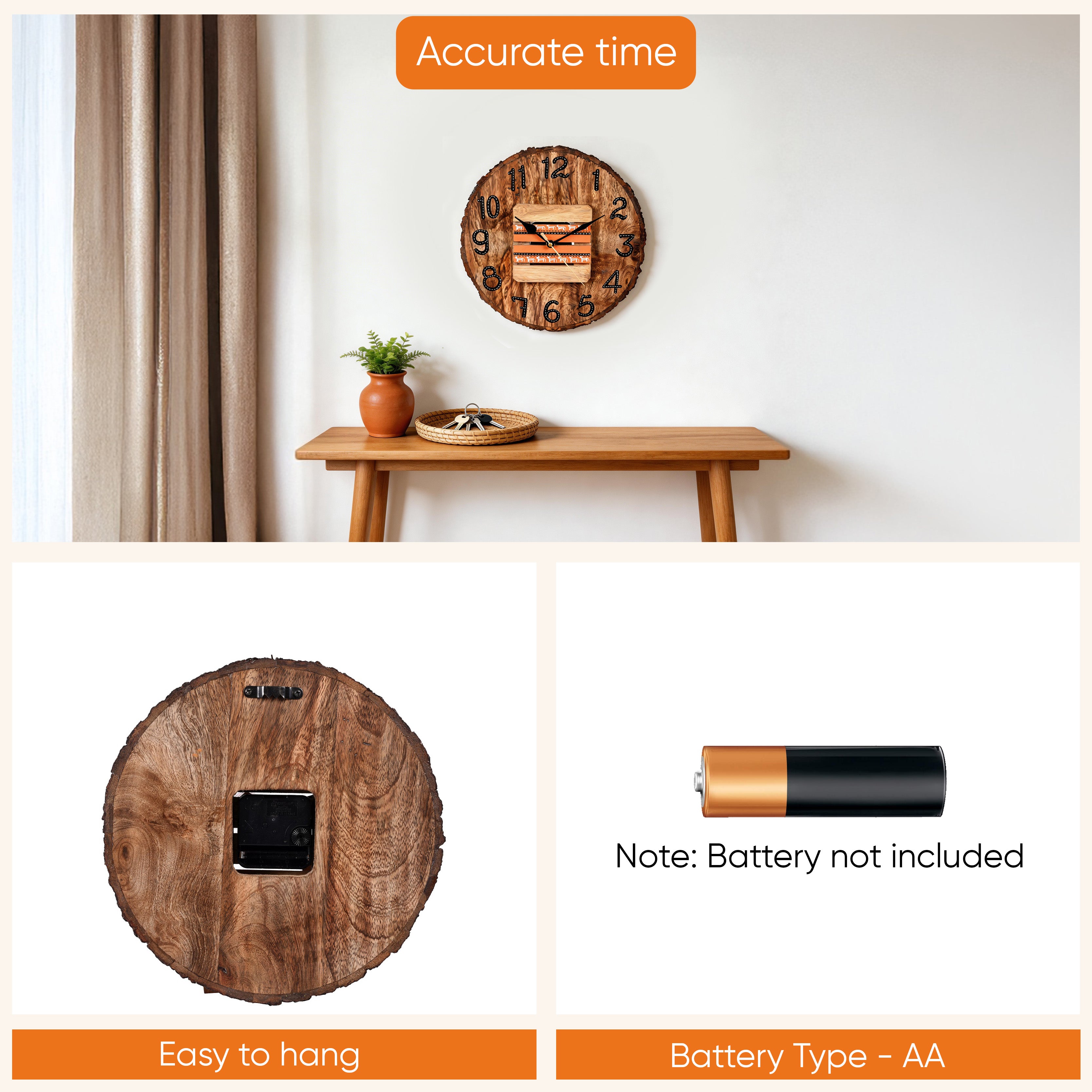 Wall Clock Handcrafted Wooden Log Dial (11x1.5x11")