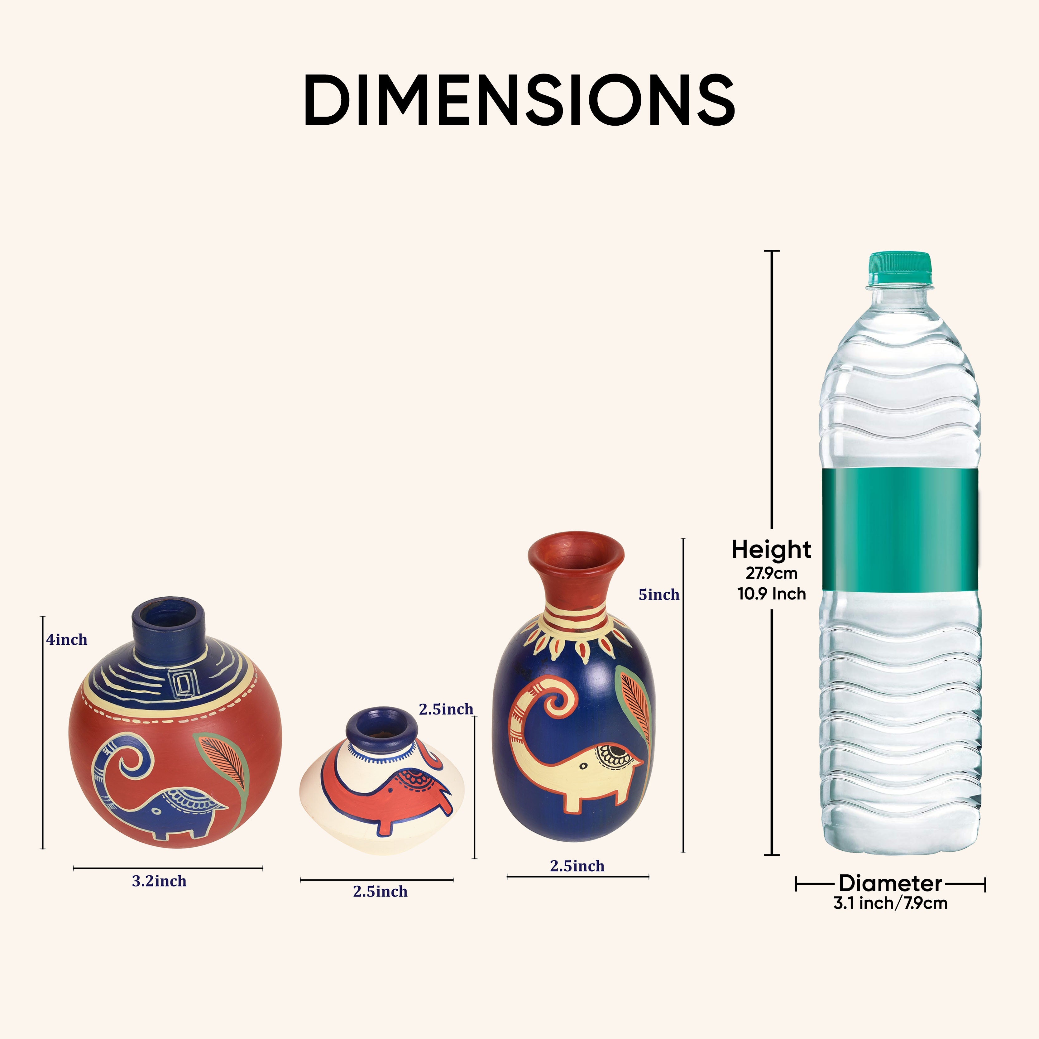 Happy Elephant Vases (So3) in Red/Blue/White (2.5x5/3x4/2.5x2.5)