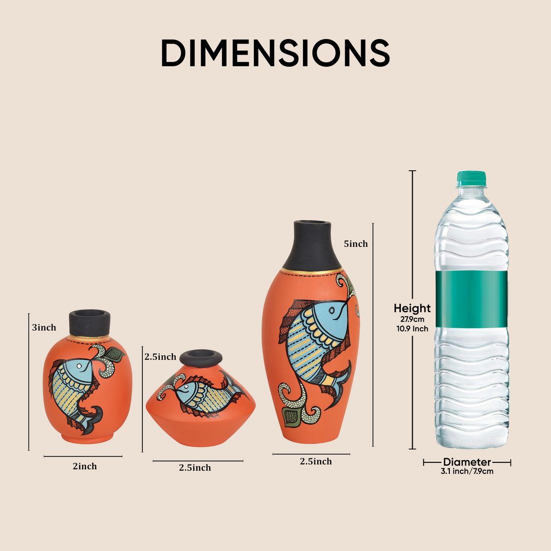 Happy Fishes Vases (So3) in Orange (2.5x5/2x3/2.5x2.5)