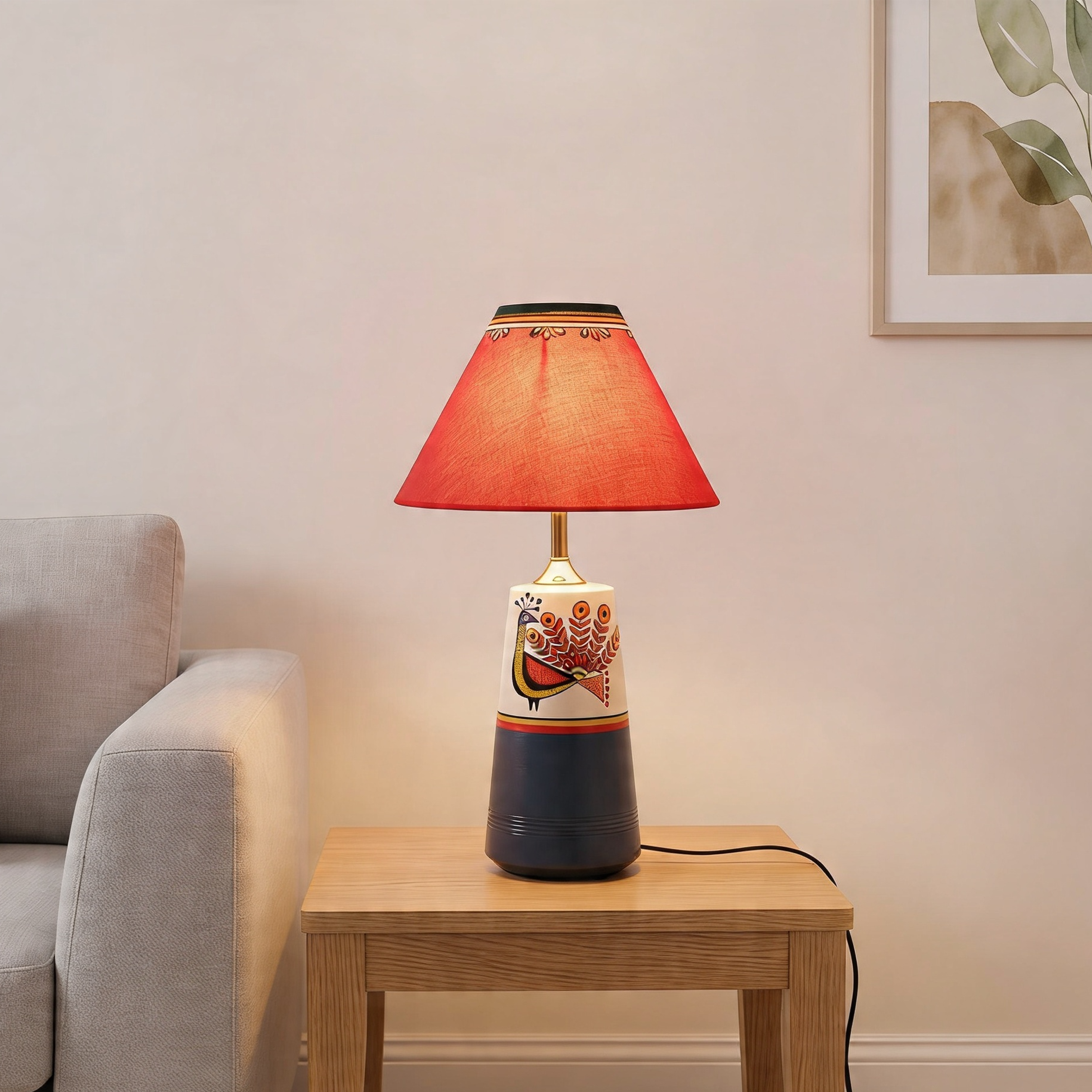 Dancing Peacock Pyramid Table Lamp