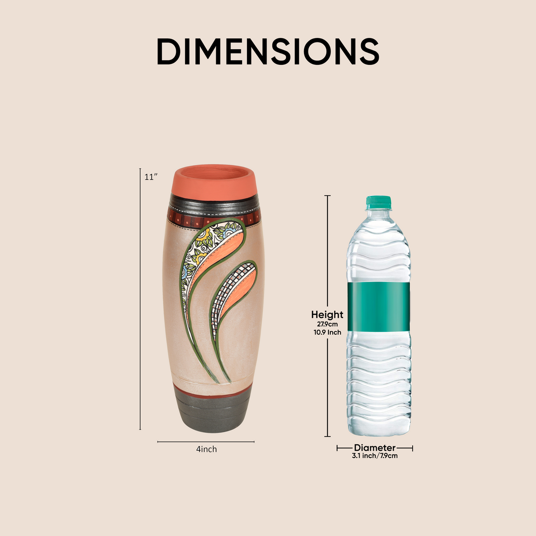 Autumn Leaf Earthen Vase Handpainted in Tribal Art