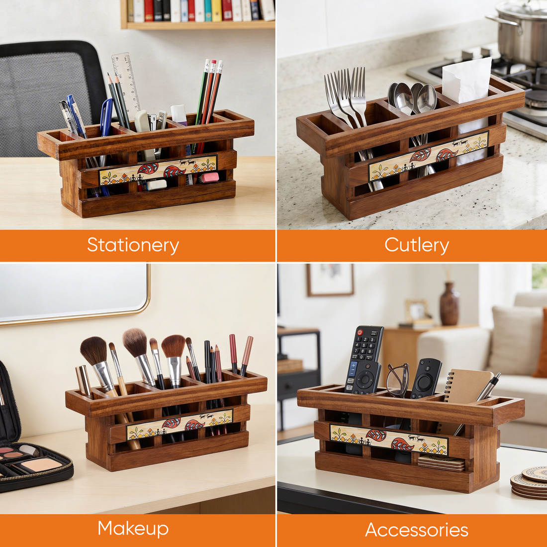 Handcrafted Flora Cutlery Storage Box  (12.5x3.5x4.5)