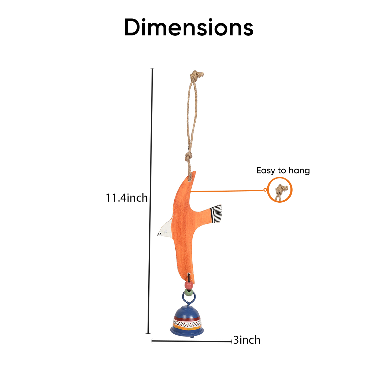 Orange Fly Bird Wind Chimes with Metal Bell for Home Decoration