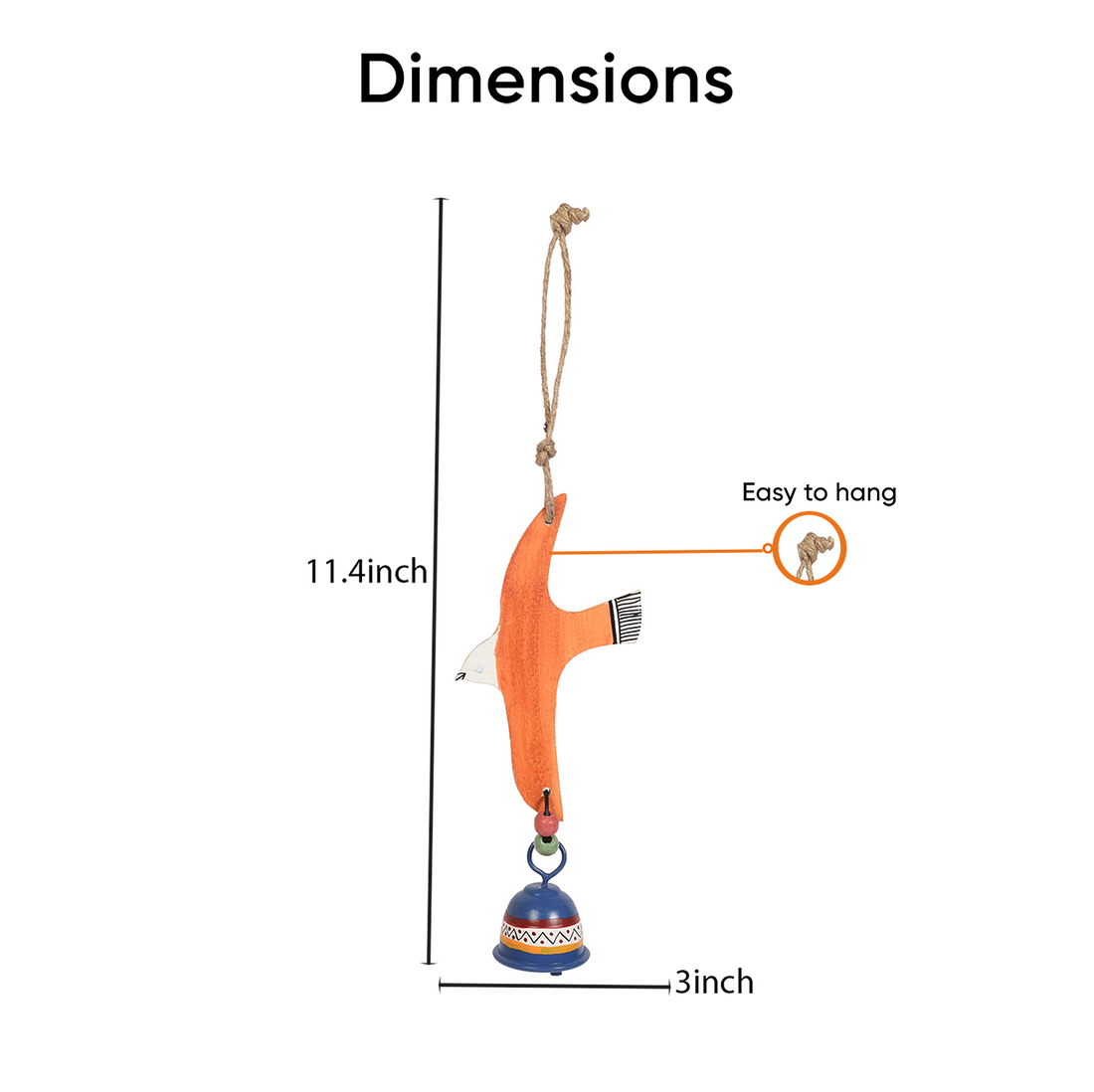 Orange Fly Bird Wind Chimes with Metal Bell for Home Decoration