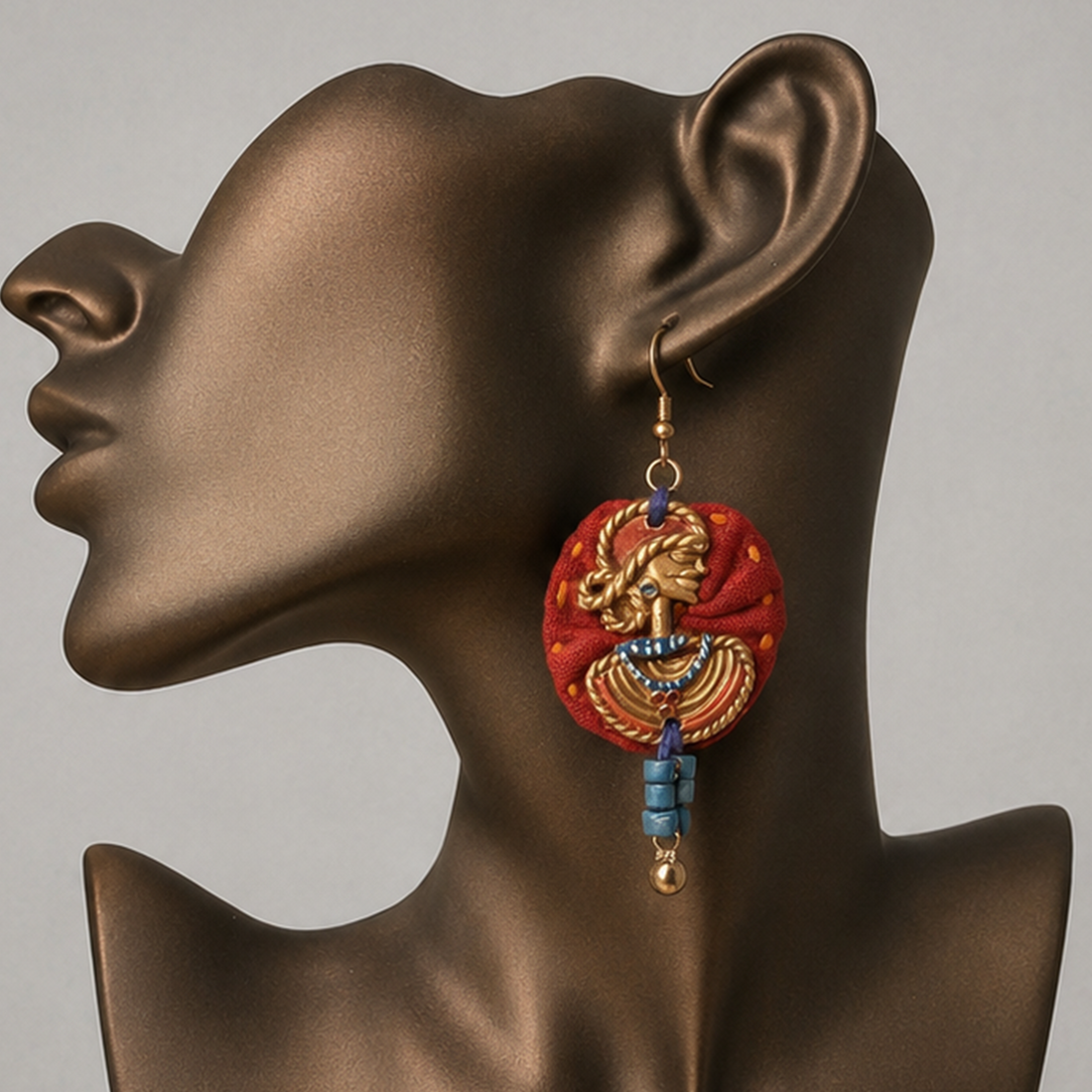 The Royal Empress Handcrafted Tribal Dhokra Round Earrings in Red