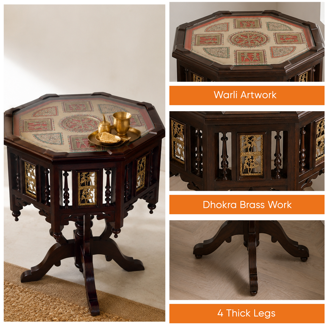 Kara Pillar Table in Teakwood with Walnut Finish (24x24x30)