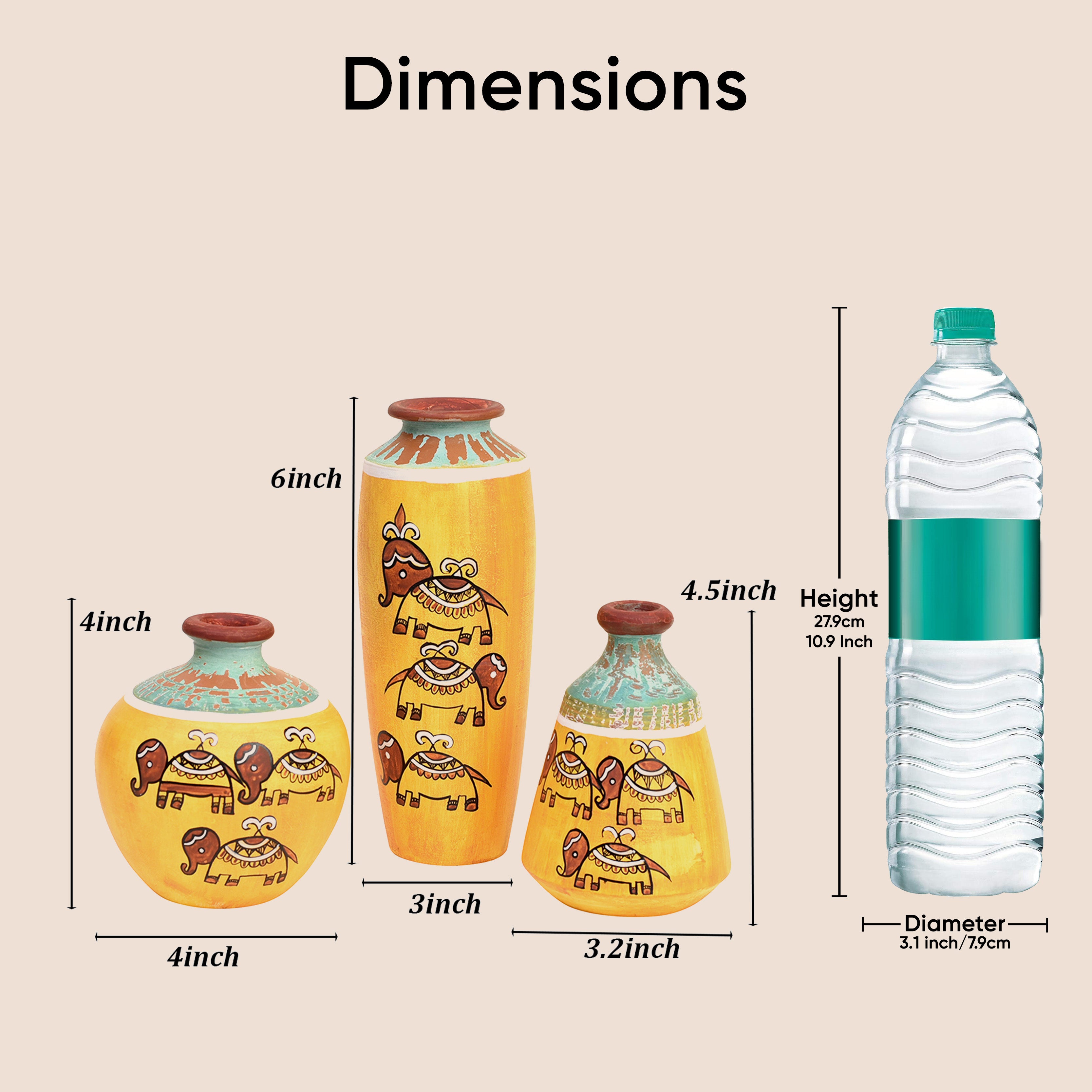 Happy Elephant Terracotta Vase So3 (6x3/4.5x3.5/4x4 HxDia)