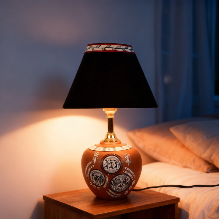 Table Lamp Terracotta Earthen Handcrafted with Black Shade (8.5x5")