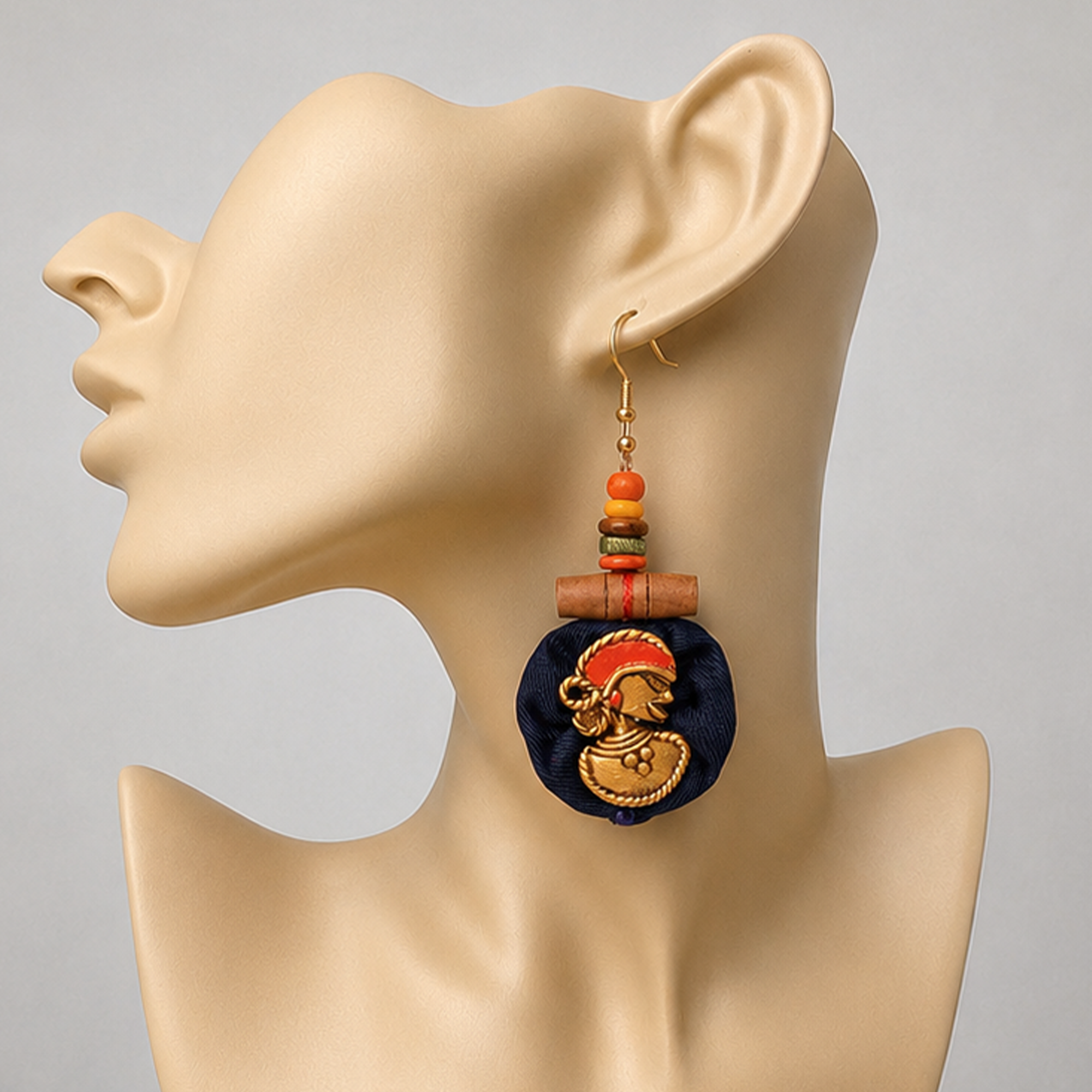 The Royal Empress Handcrafted Tribal Dhokra Round Earrings in Blue