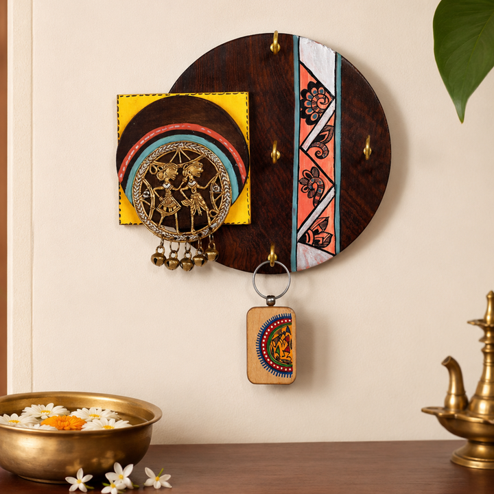 Key Holder Handcrafted Madhubani Dhokra 4 keys (7.5x1.5x6.5)