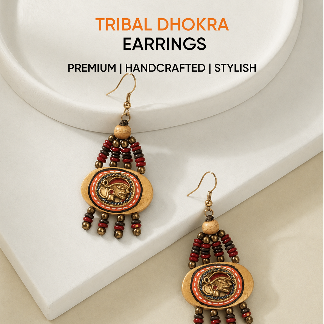 The Empress Handcrafted Tribal Dhokra Earrings ini Maroon
