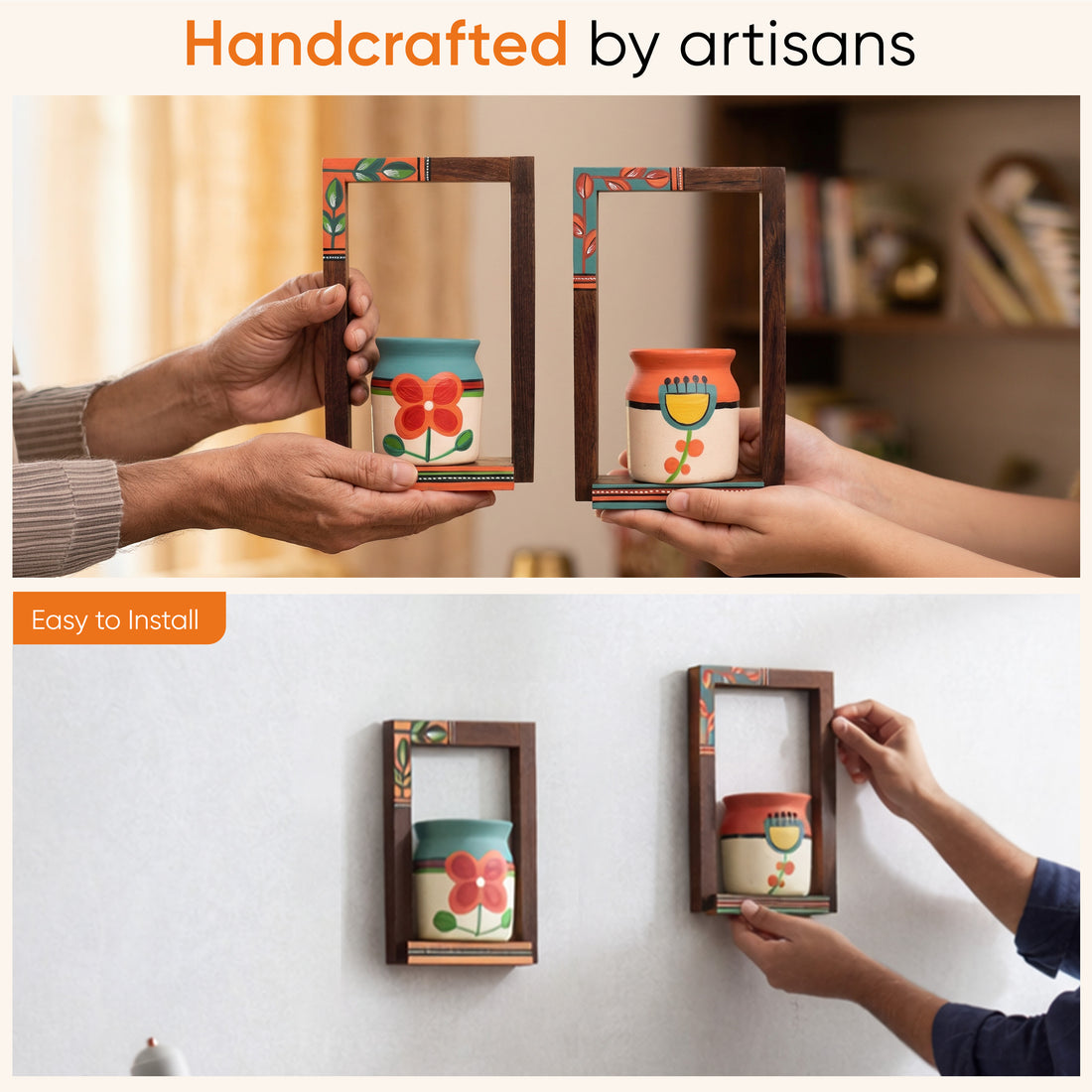 Flora Wall Decor frames with Beautiful handpainted ceramic Pots- So2
