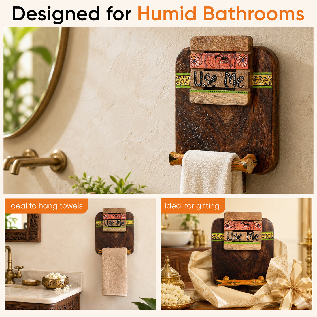 Towel Holder Handcrafted Tribal Art (7x2.2x9.6)