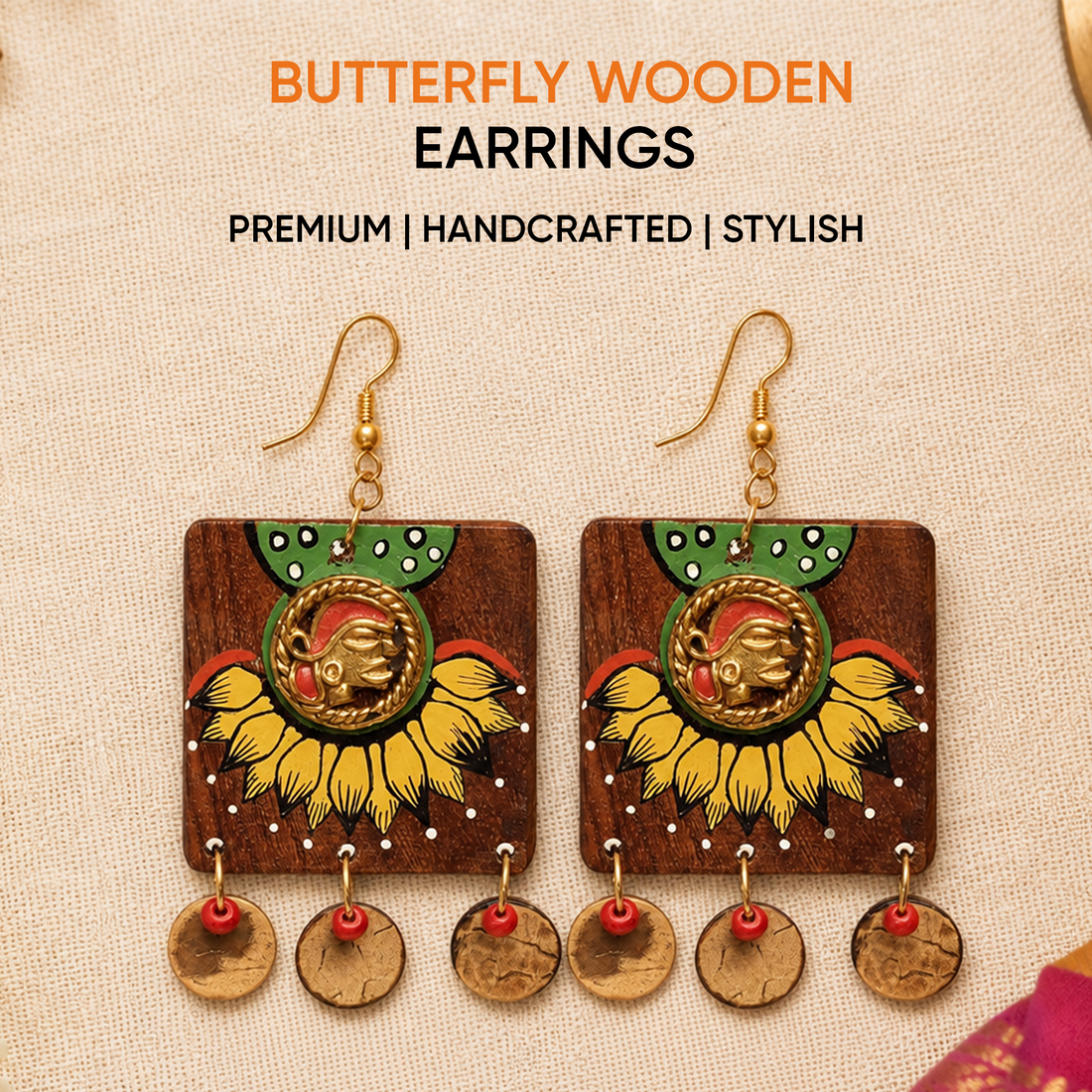 Butterfly-X' Handcrafted Tribal Wooden Earrings