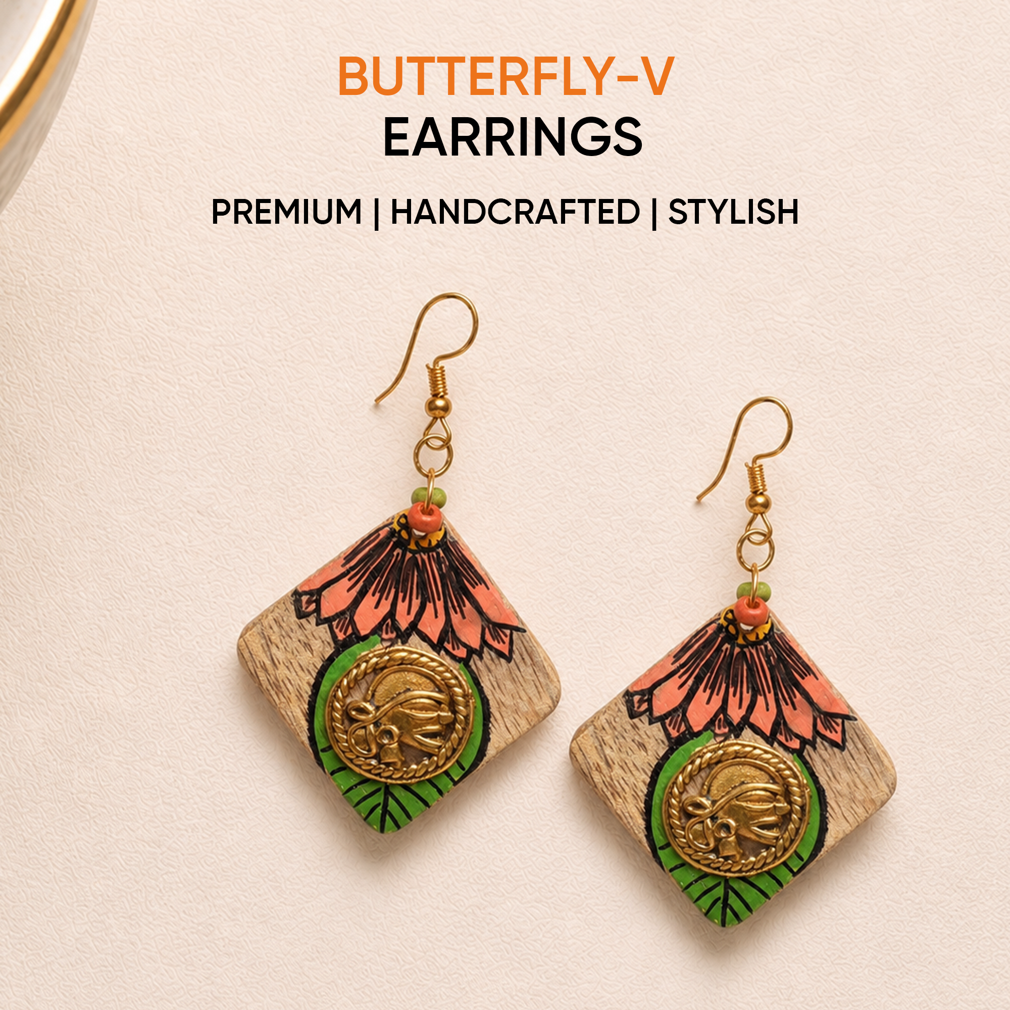 Butterfly-V' Handcrafted Tribal Wooden Earrings