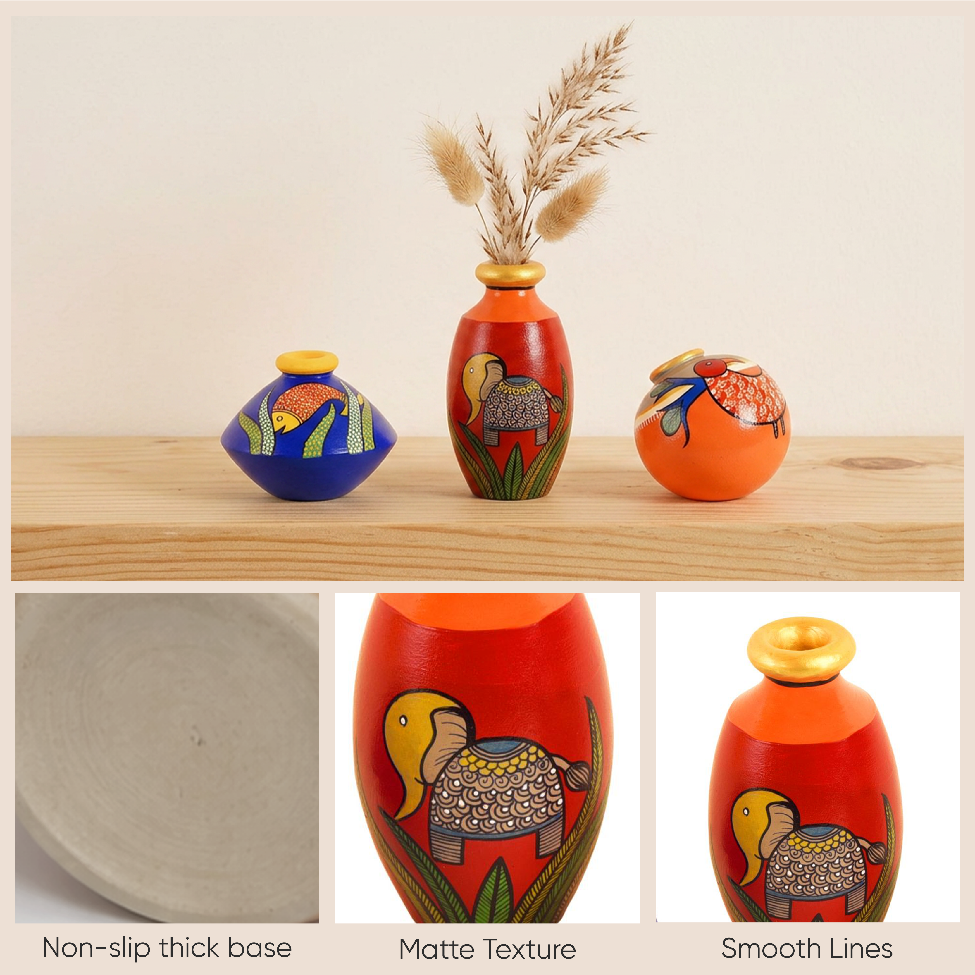 Miniature Animals Terracotta Vase Set of 3