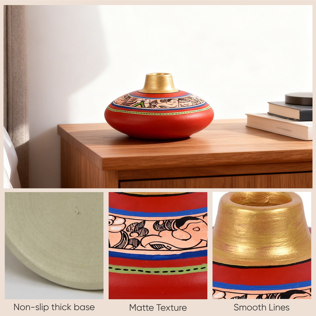 Vase Earthen Handcrafted Red Madhubani 3.5x6.5(HxD)