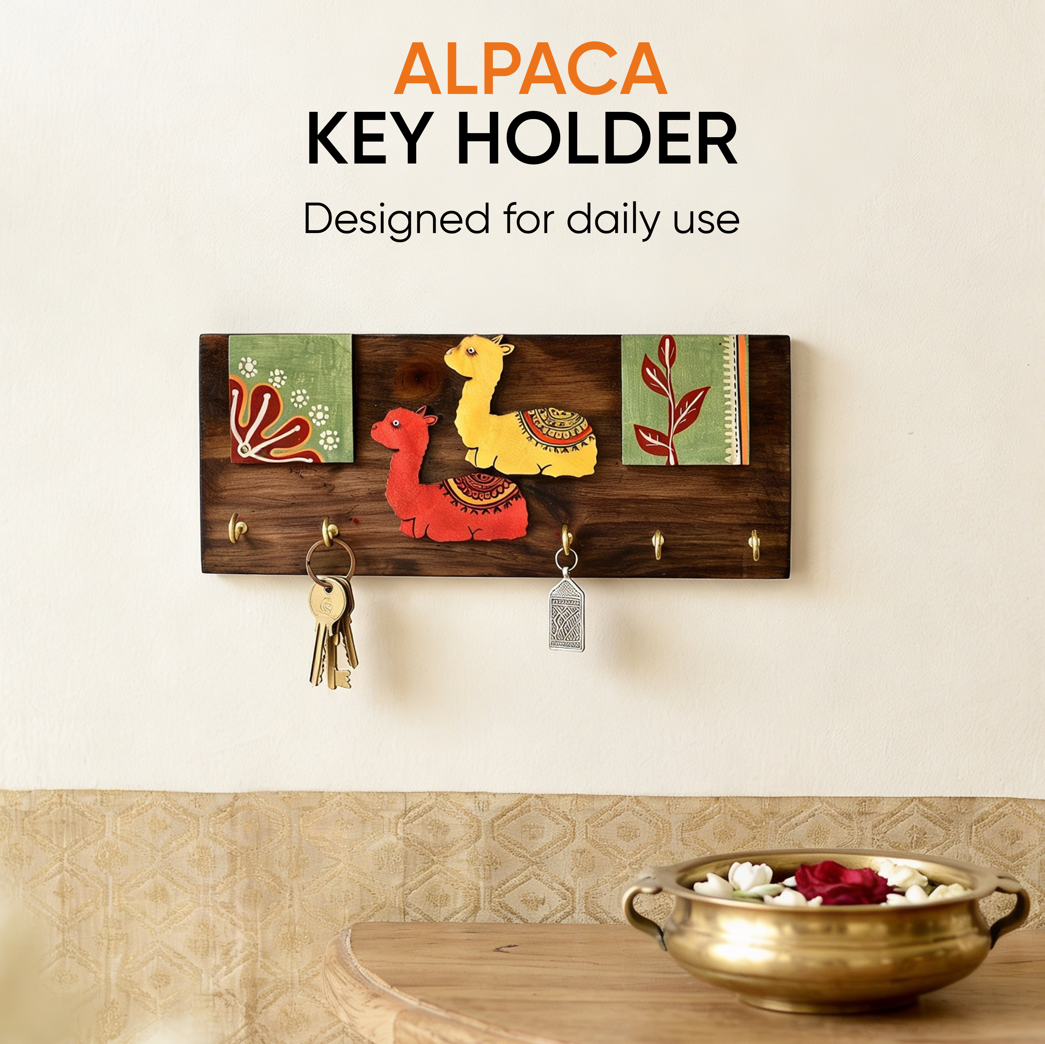 Key Holder Handcrafted Tribal Art Alpaca Theme 5 Keys (12x2x4.7)