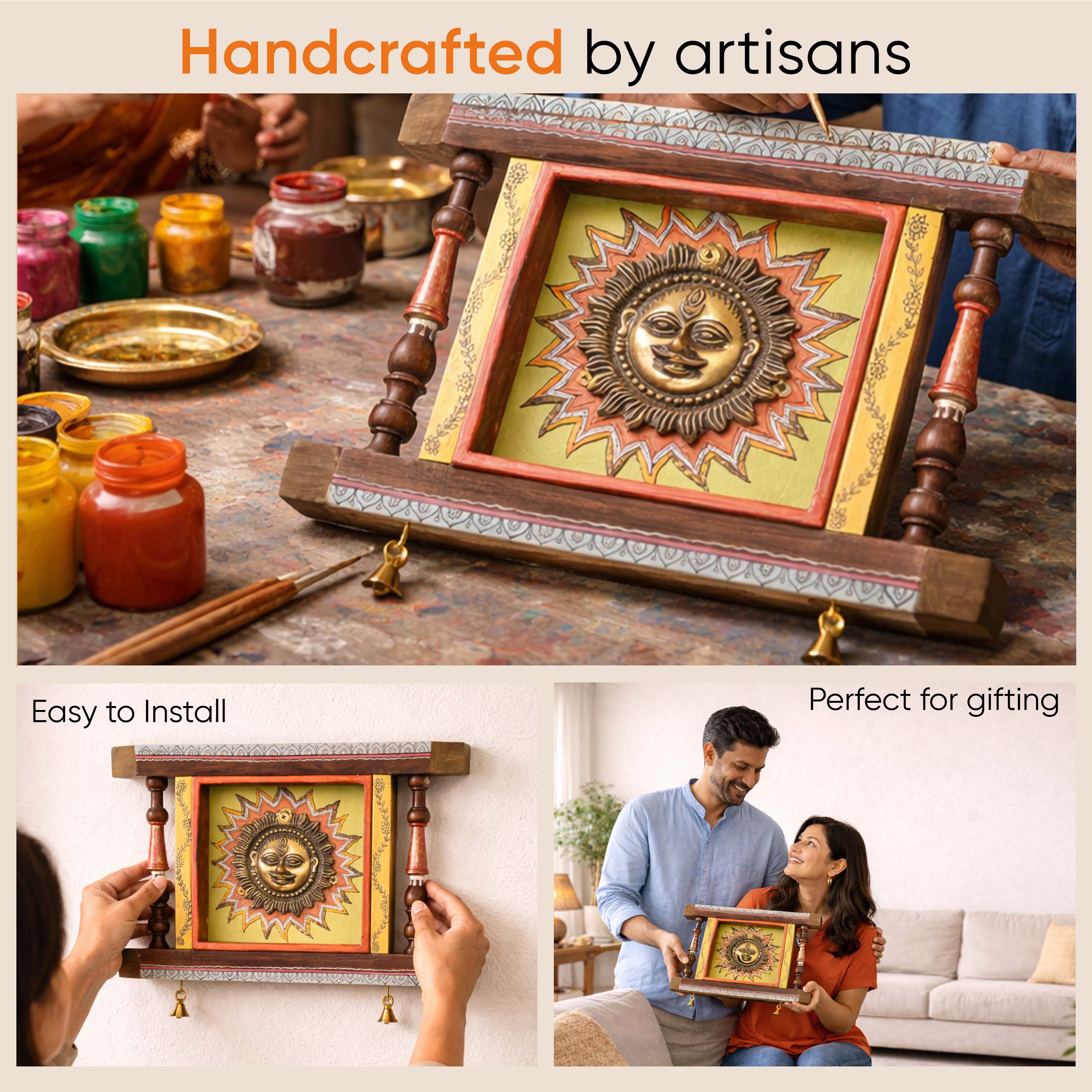 Divya-II Wall décor frame with beautiful Brass Sculpture of Surya Dev