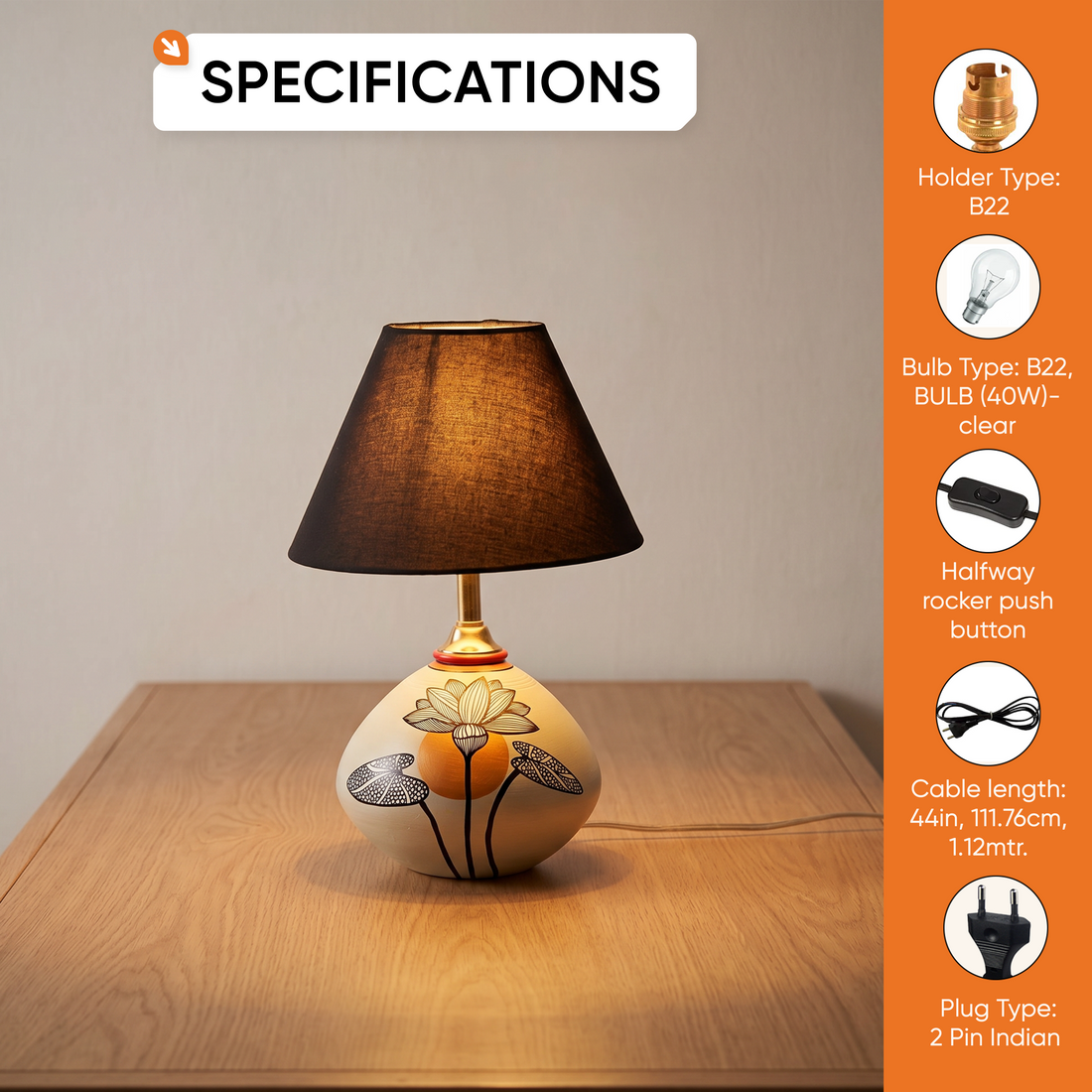 Silver Bloom Terracotta Table Lampshade  (8x8x14)