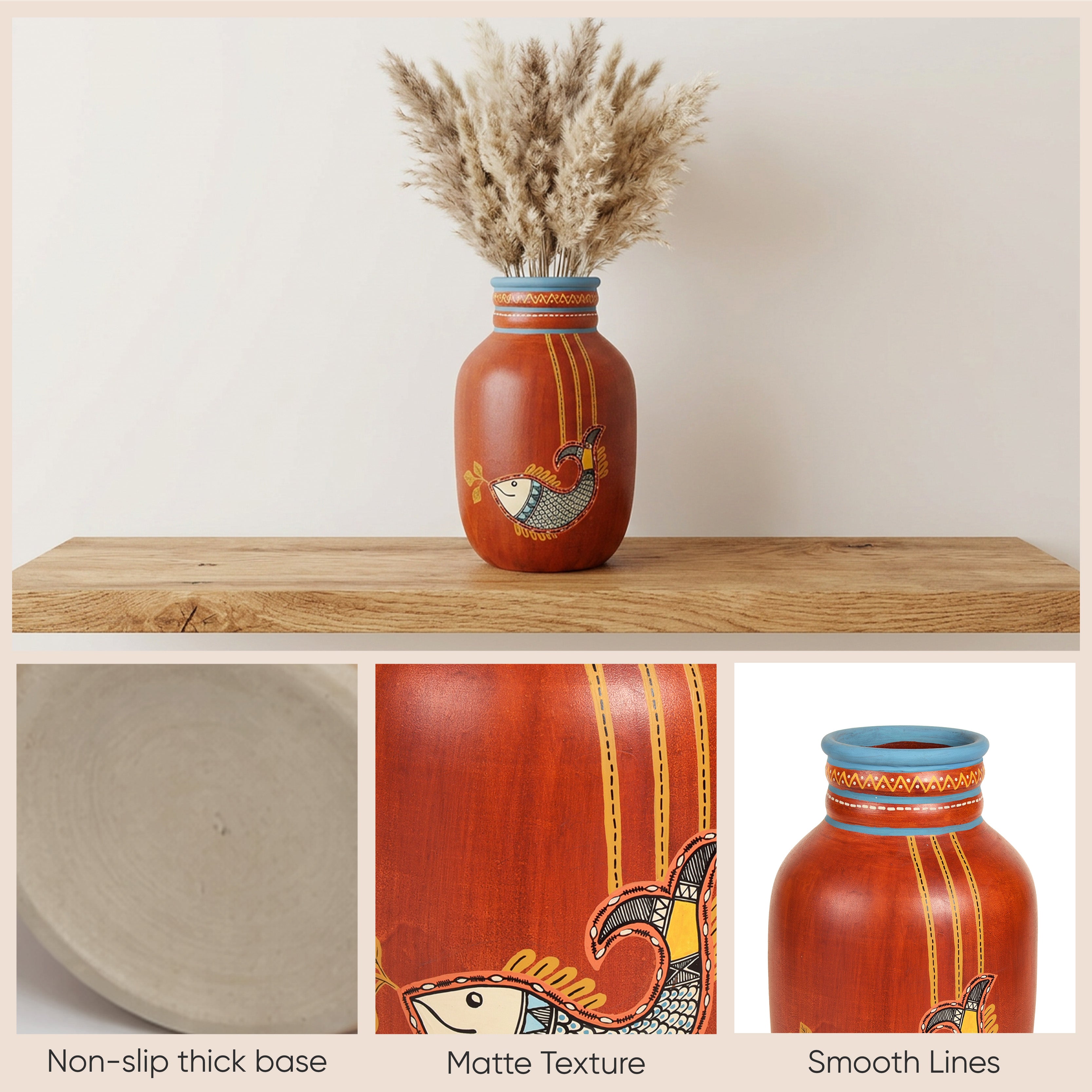 Happy Fish Rustic Red Vase (5x5x8)