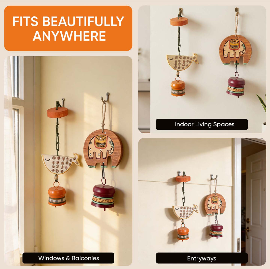 Fino Duo Handcrafted Wooden Hanging Bell