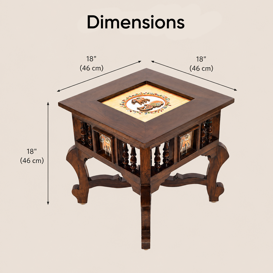 Mahi Bedside Table with Oriental Legs in Teakwood with Walnut Matte Finish