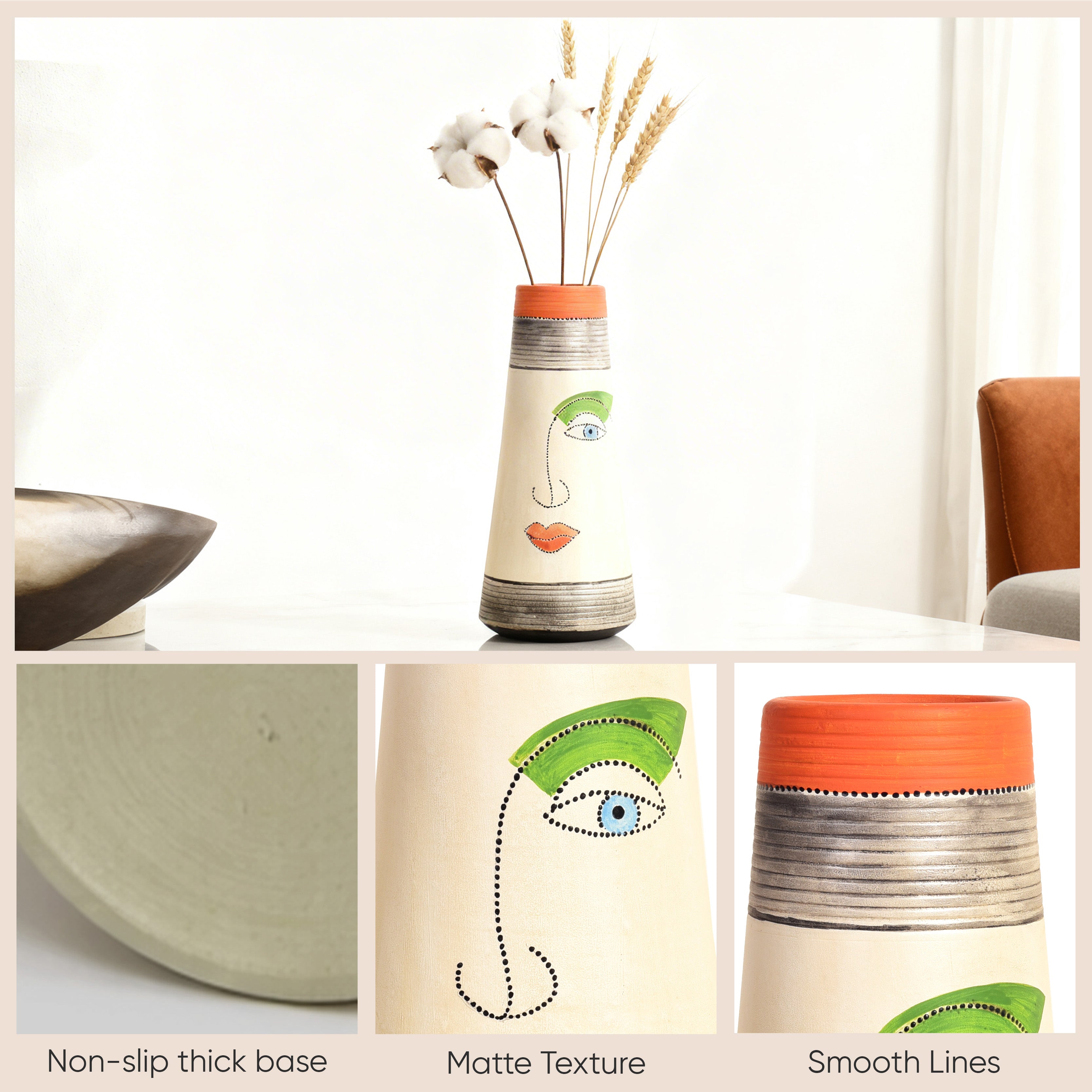 Minimalist Abstract Face Terracotta Pottery Vase for Elegant Spaces