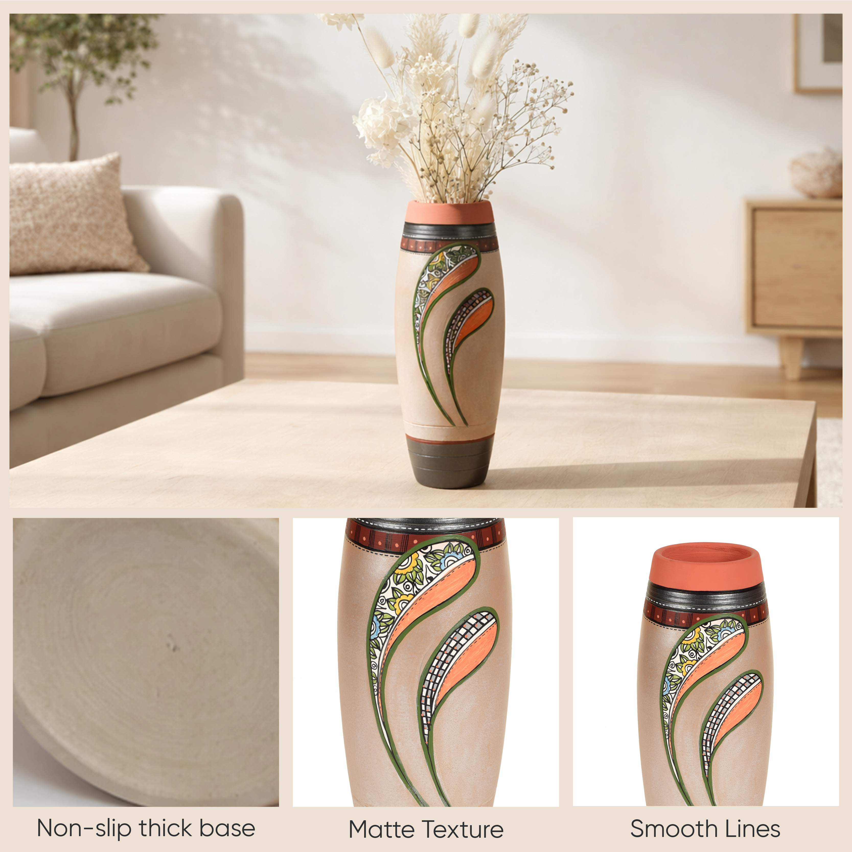 Autumn Leaf Earthen Vase Handpainted in Tribal Art