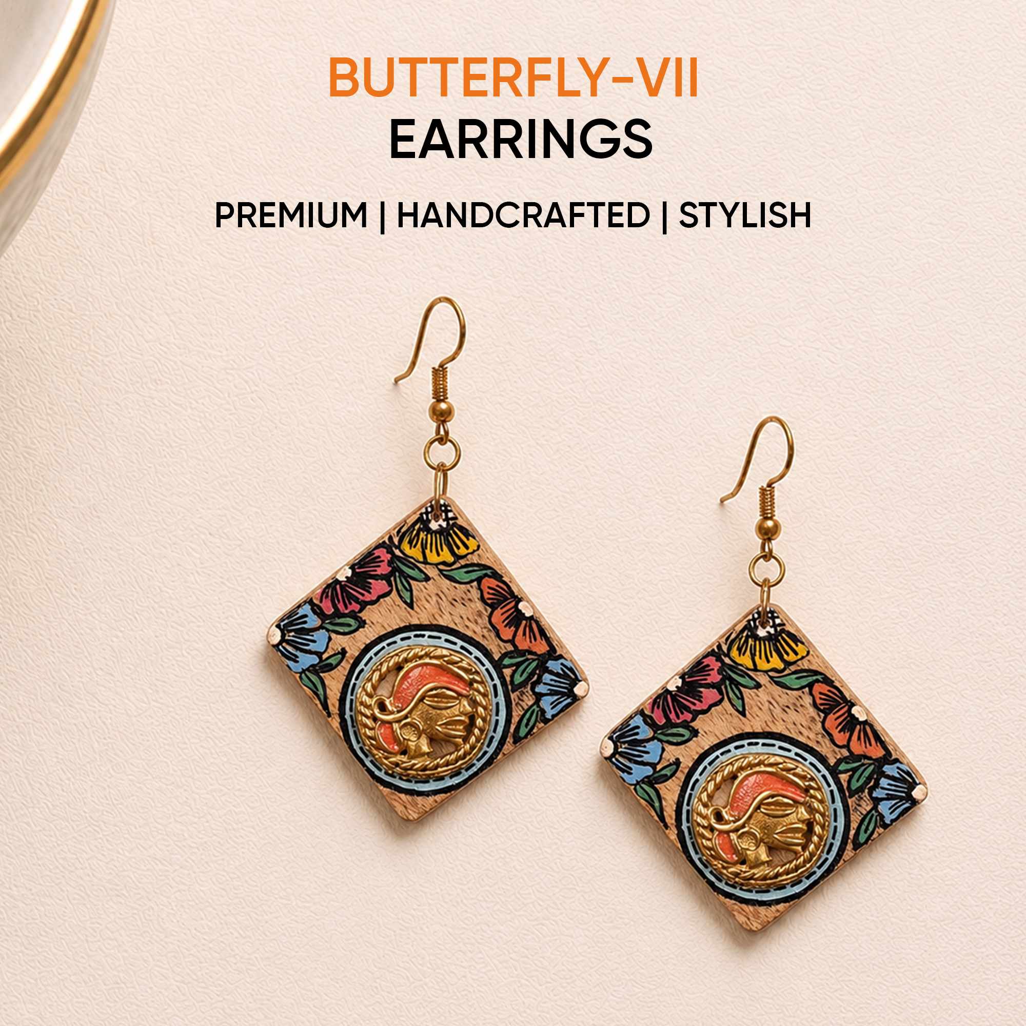 Butterfly-VII' Handcrafted Tribal Wooden Earrings