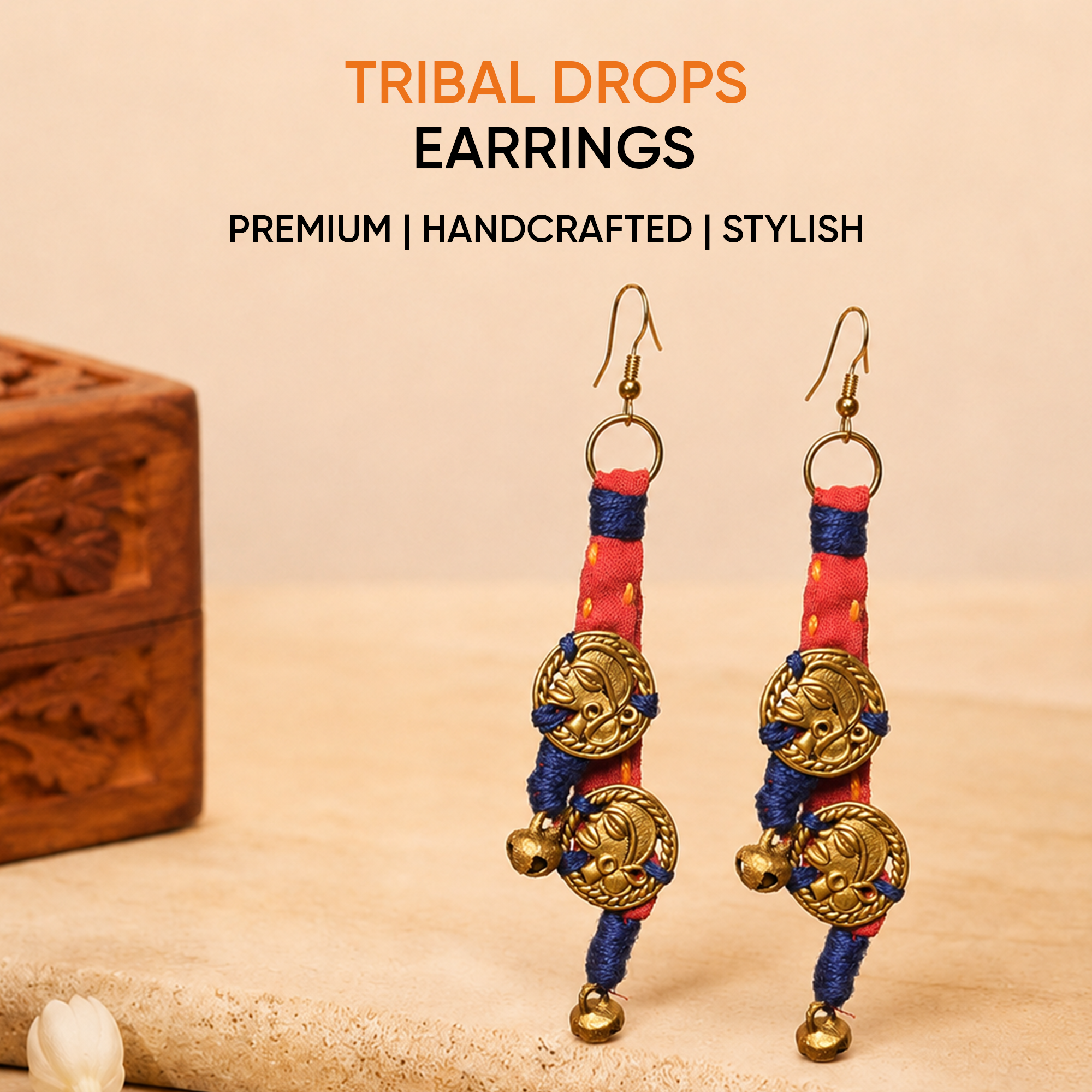 The Tribal Drops Handcrafted Tribal Dhokra Earrings in fabric