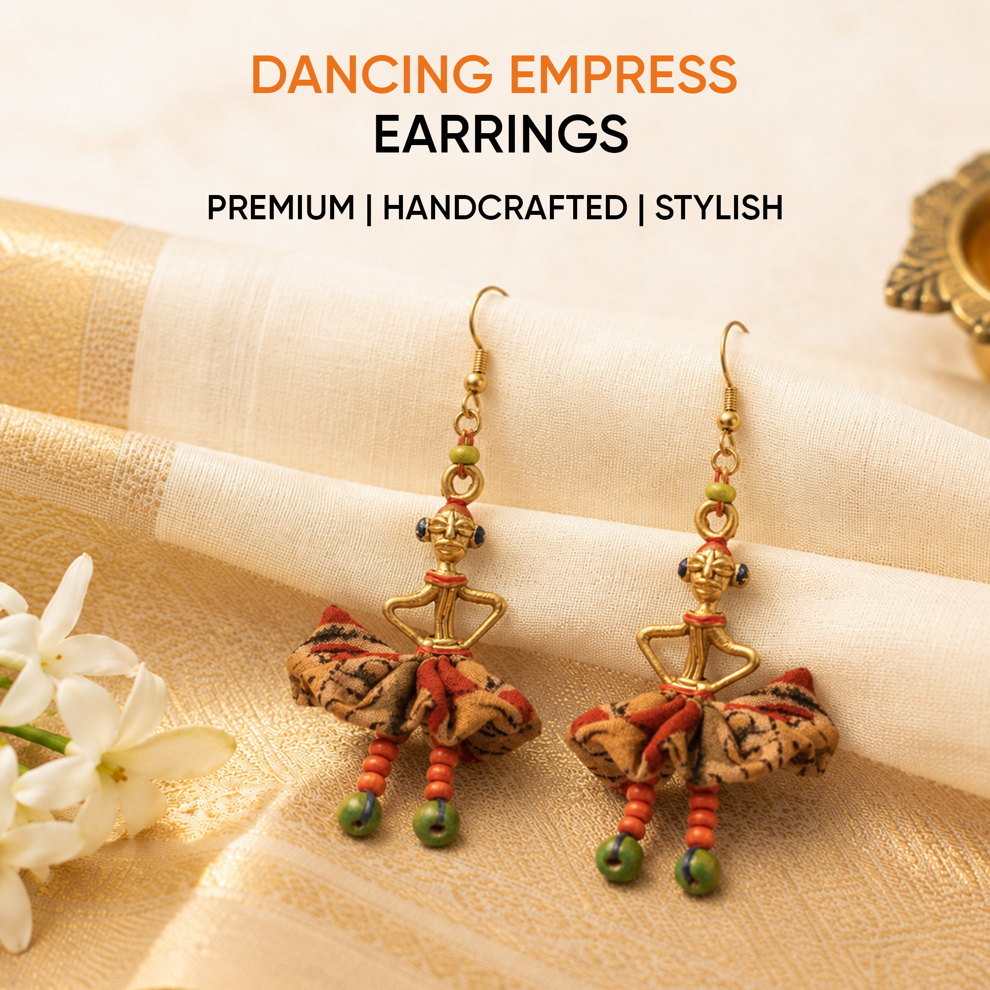 The Dancing Empress Handcrafted Tribal Dhokra Earrings in Floral Design
